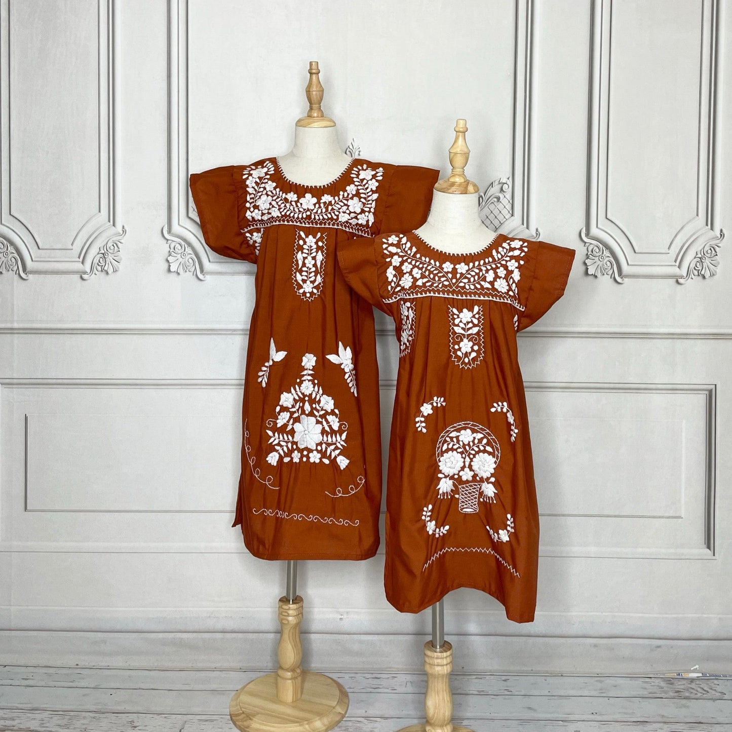 Puebla Girls Mexican Dress  - Burnt Orange