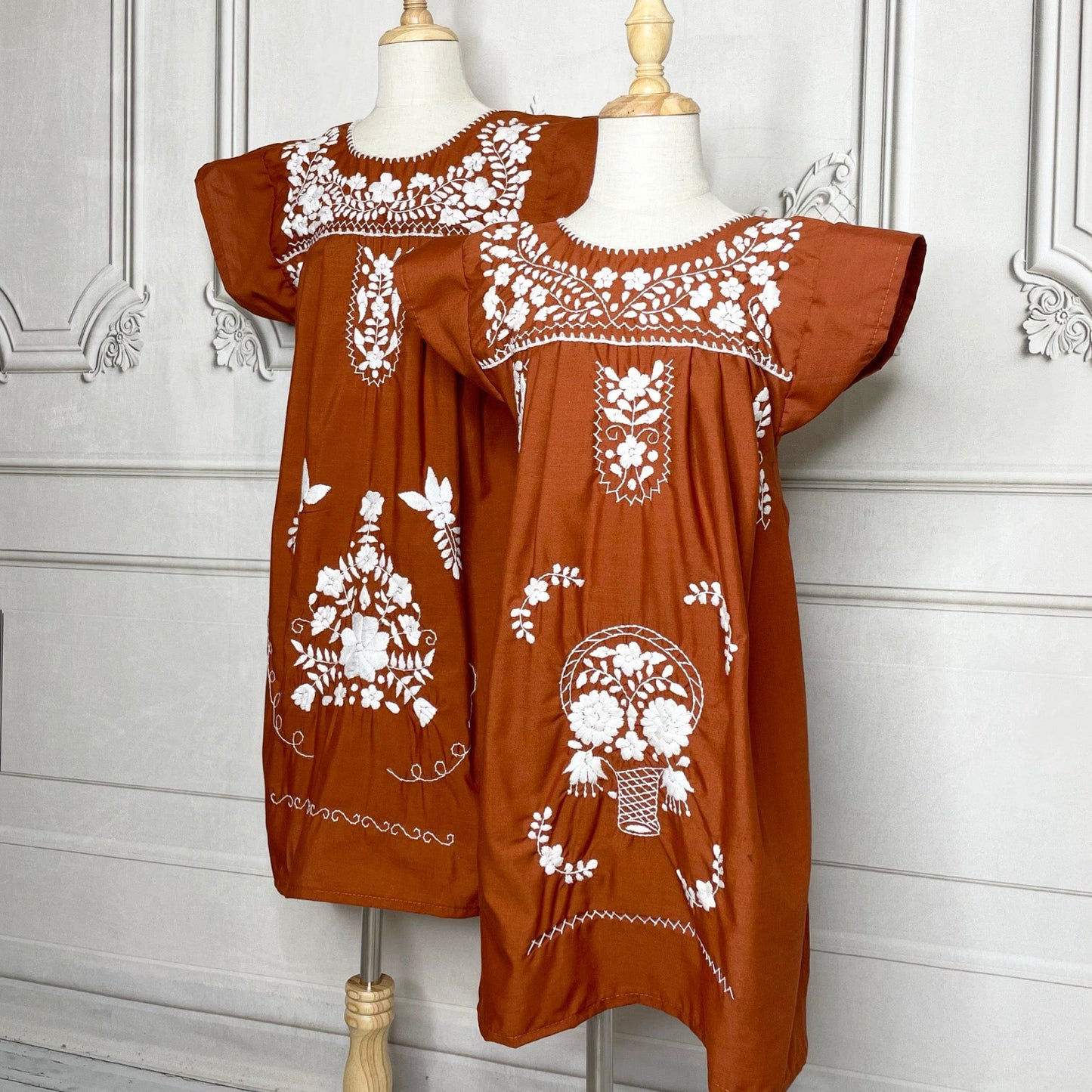 Puebla Girls Mexican Dress  - Burnt Orange