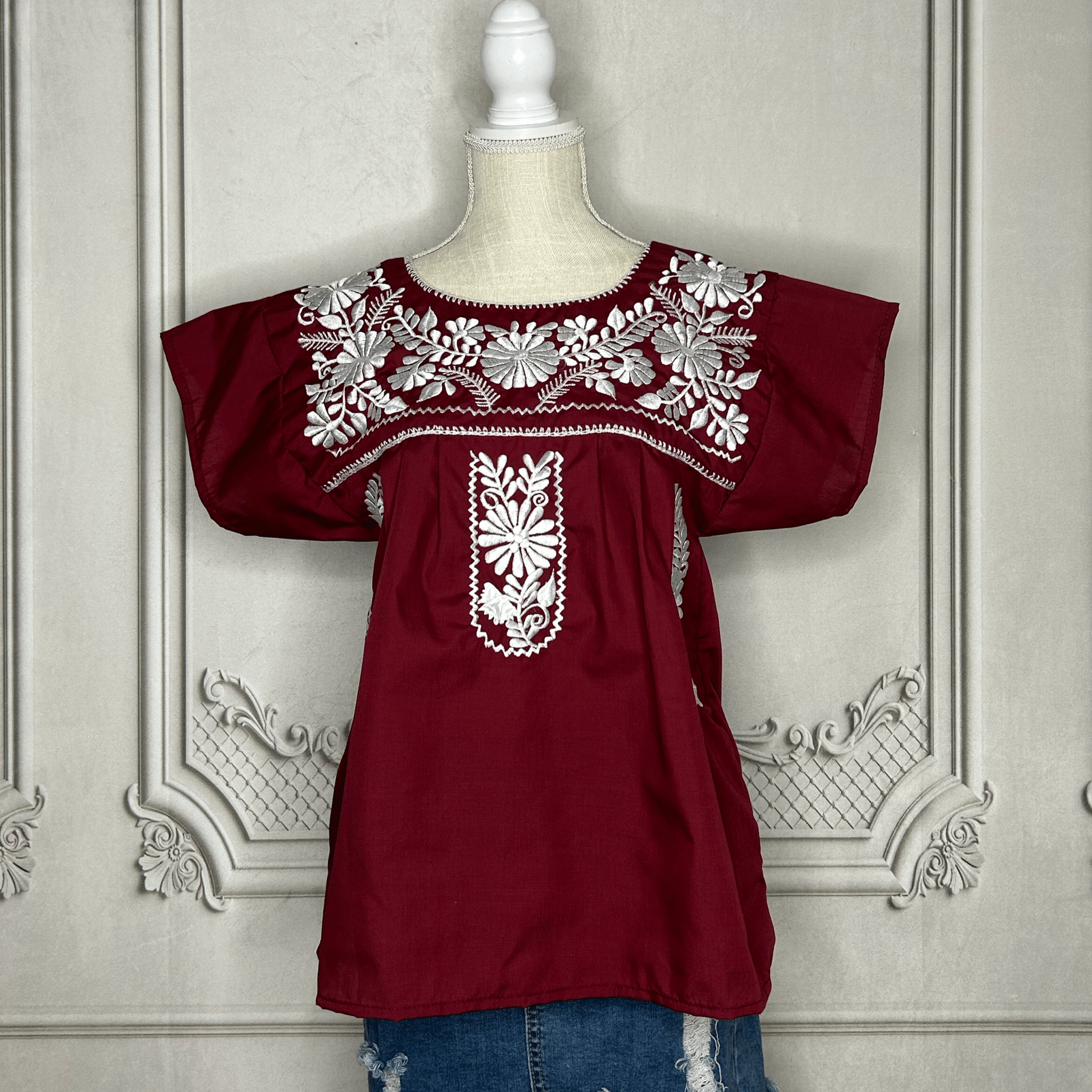 Puebla Maroon Embroidered Blouse Puebla Maroon Embroidered Blouse