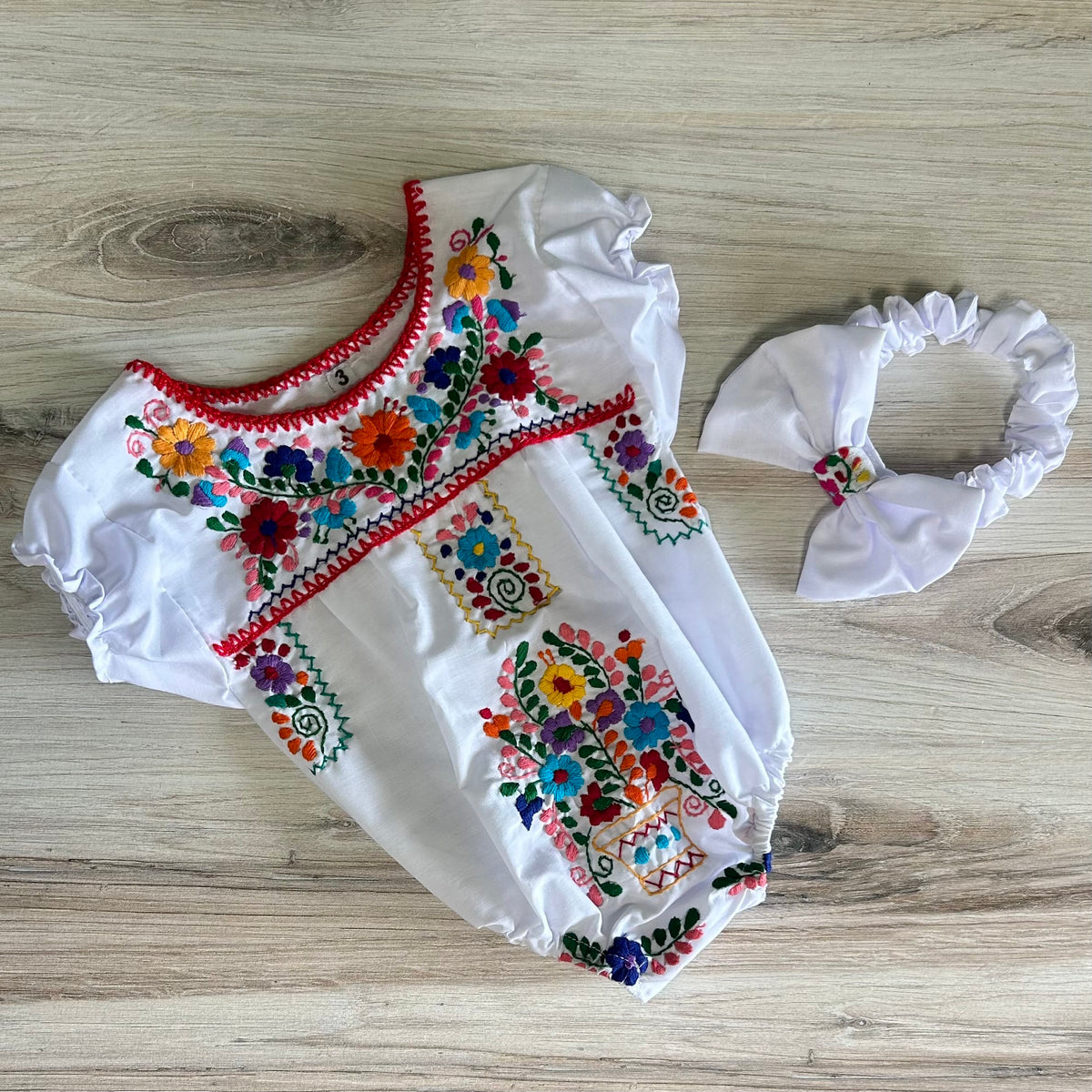 Puebla Mexican Baby Onesie - Hand Embroidered Puebla Mexican Baby Onesie - Hand Embroidered