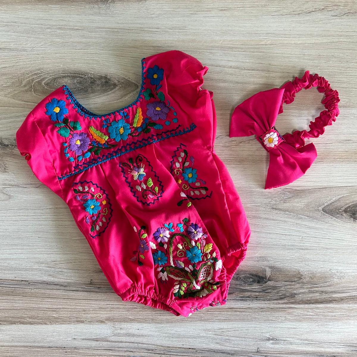 Puebla Mexican Baby Onesie - Hand Embroidered Puebla Mexican Baby Onesie - Hand Embroidered