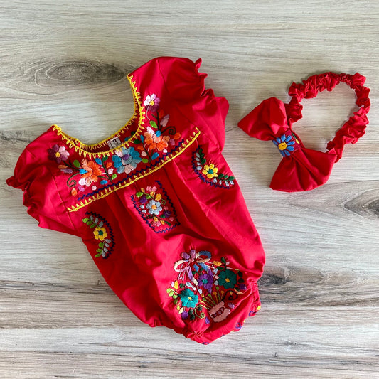 Puebla Mexican Baby Onesie - Hand Embroidered Puebla Mexican Baby Onesie - Hand Embroidered