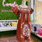 Puebla Mexican Burnt Orange Dress - Butterfly Sleeve