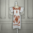Puebla Mexican Burnt Orange Dress - Butterfly Sleeve