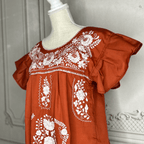 Puebla Mexican Burnt Orange Dress - Butterfly Sleeve