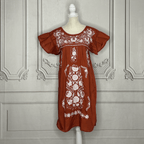 Puebla Mexican Burnt Orange Dress - Butterfly Sleeve