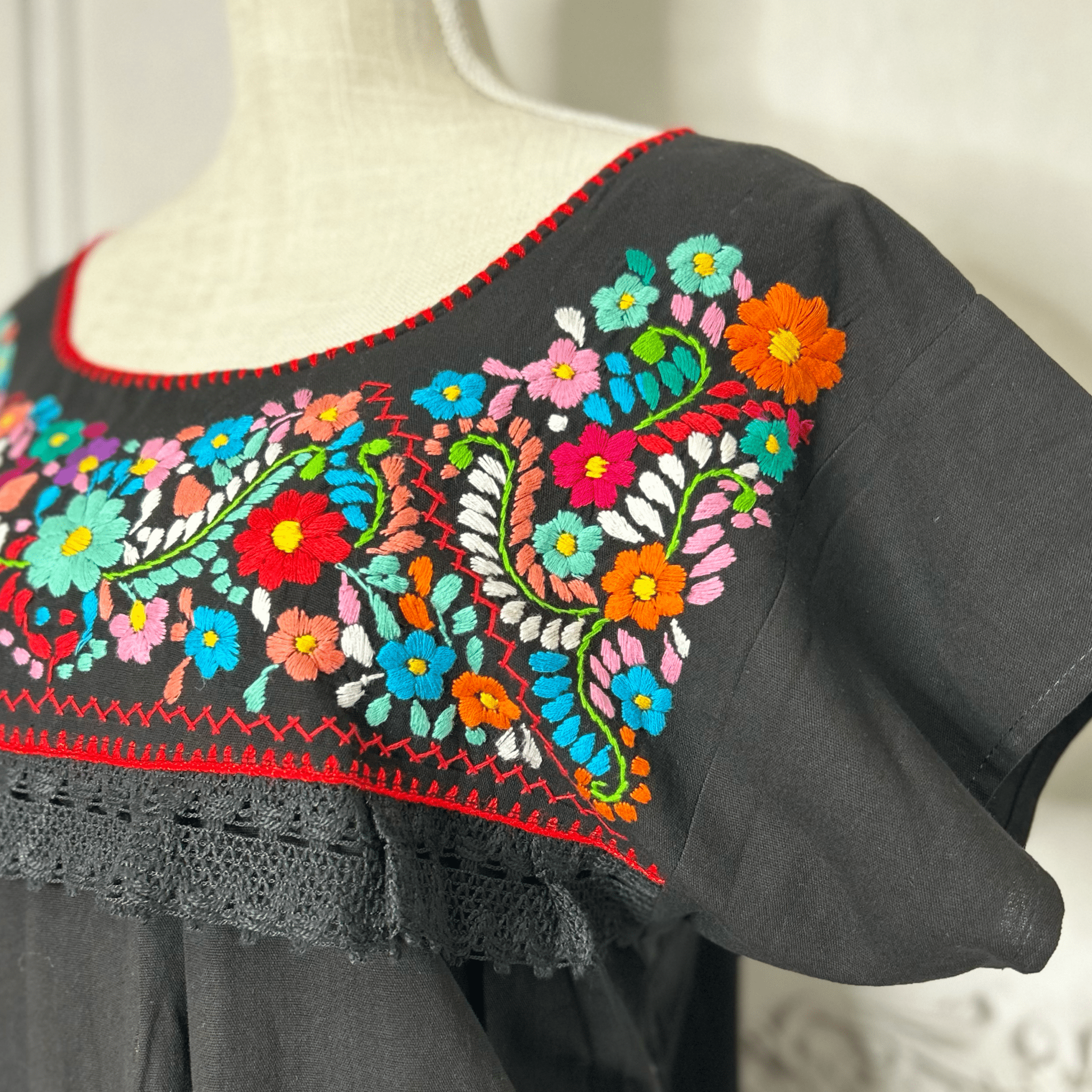 Puebla Mexican Double Laced  Midi Dress Dress - Multi Puebla Mexican Double Laced  Midi Dress Dress - Multi