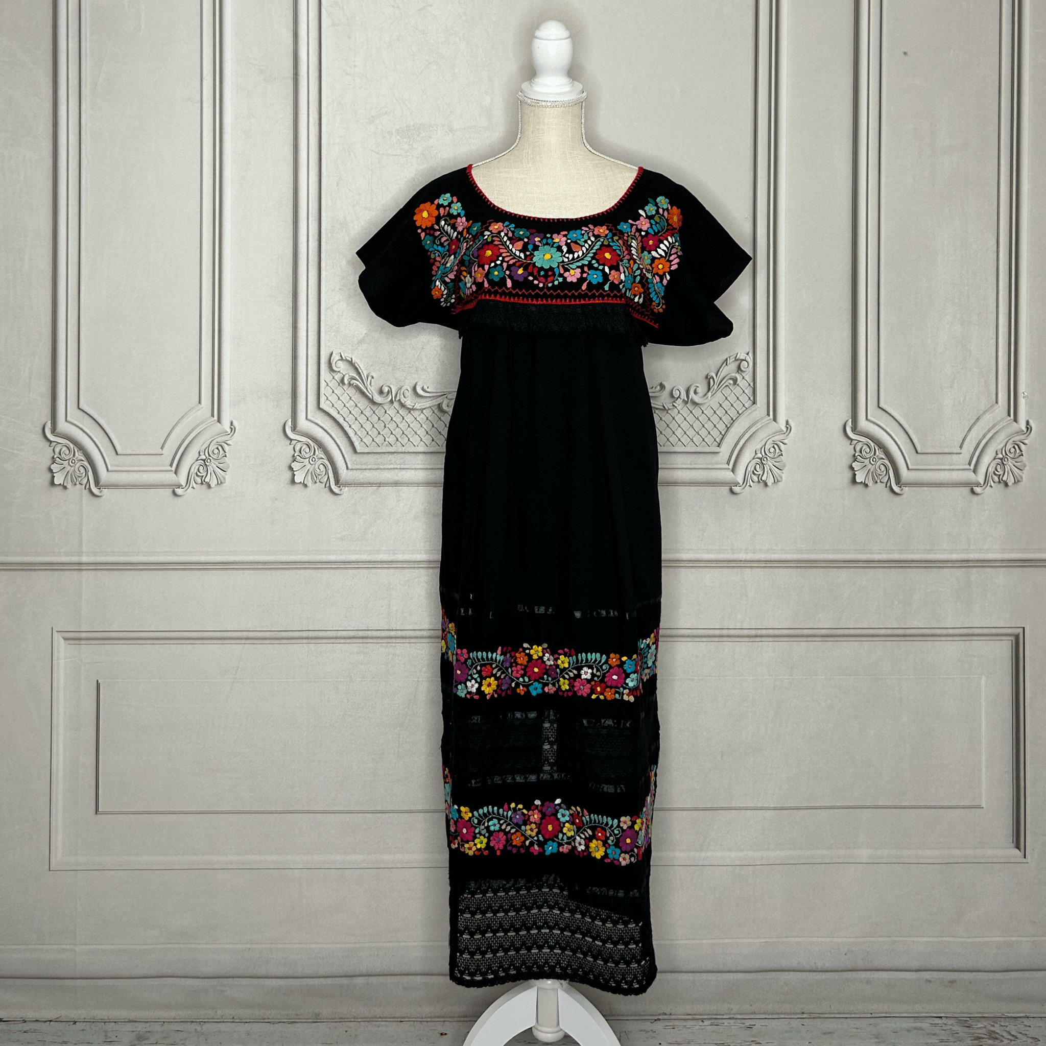 Puebla Mexican Double Laced  Midi Dress Dress - Multi Puebla Mexican Double Laced  Midi Dress Dress - Multi