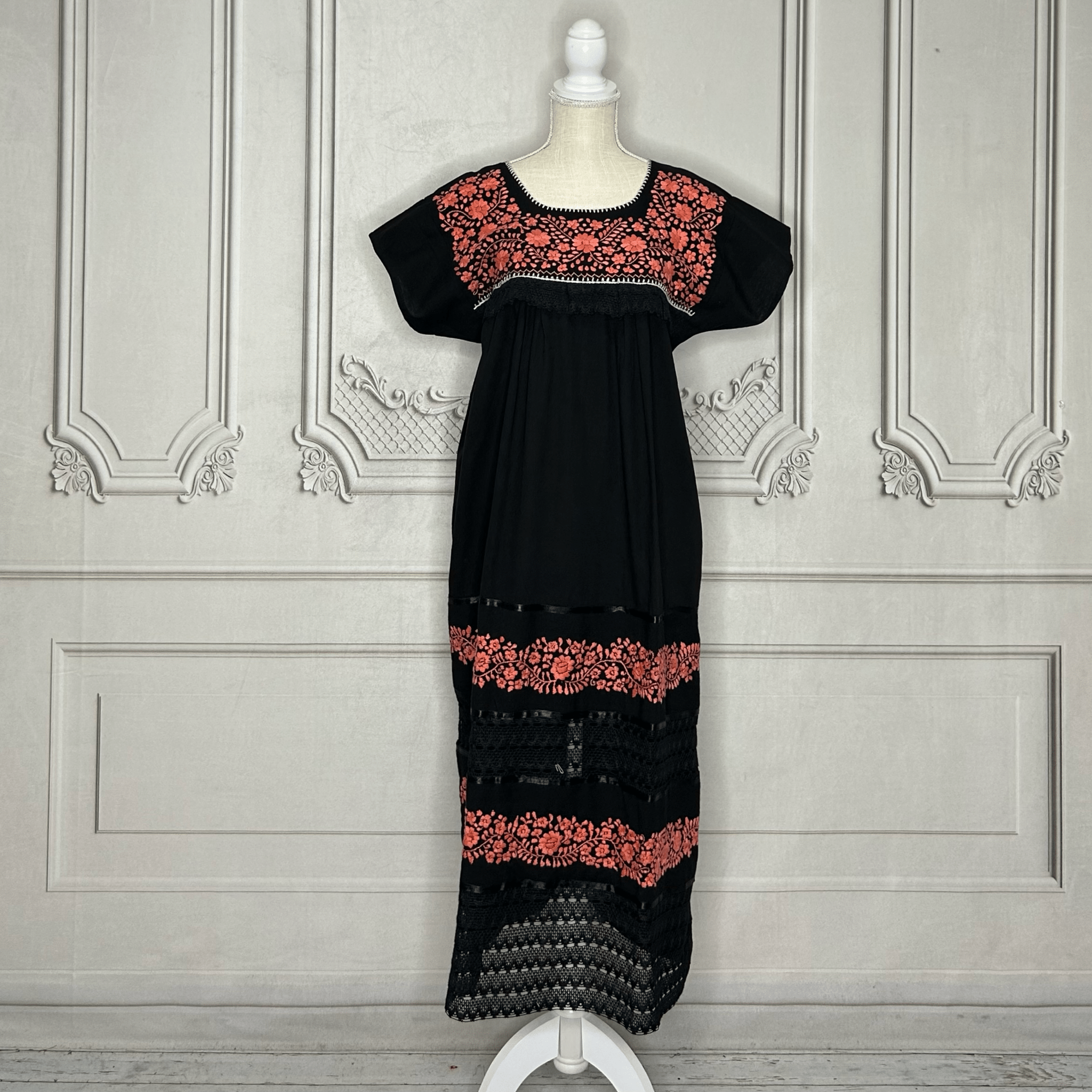 Puebla Mexican Double Laced  Midi Dress Dress Puebla Mexican Double Laced  Midi Dress Dress