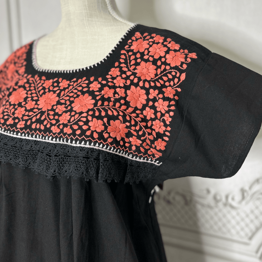 Puebla Mexican Double Laced  Midi Dress Dress Puebla Mexican Double Laced  Midi Dress Dress