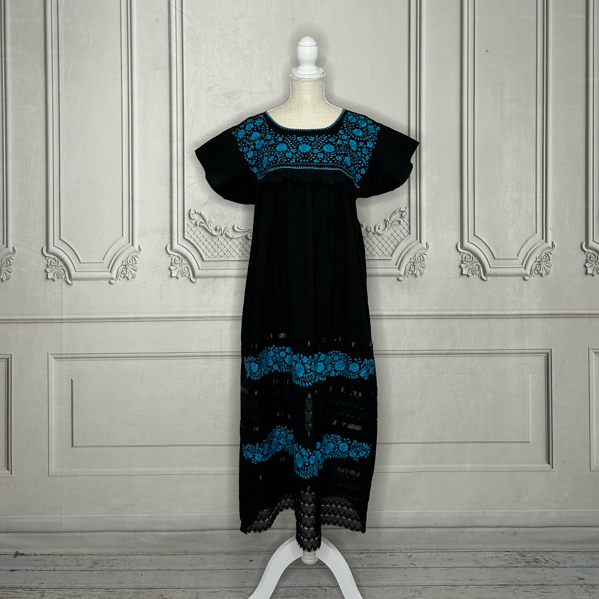 Puebla Mexican Double Laced  Midi Dress Dress Puebla Mexican Double Laced  Midi Dress Dress