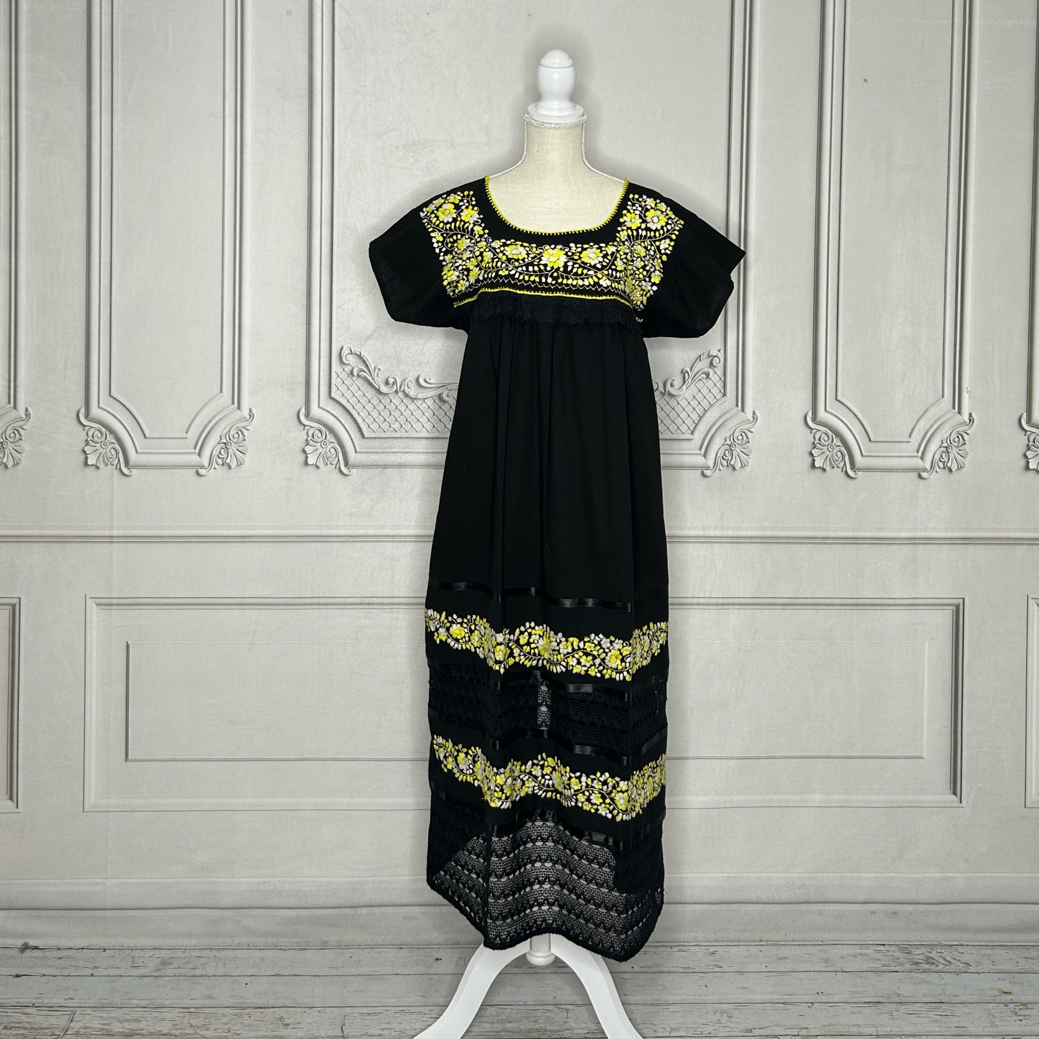 Puebla Mexican Double Laced  Midi Dress Dress Puebla Mexican Double Laced  Midi Dress Dress