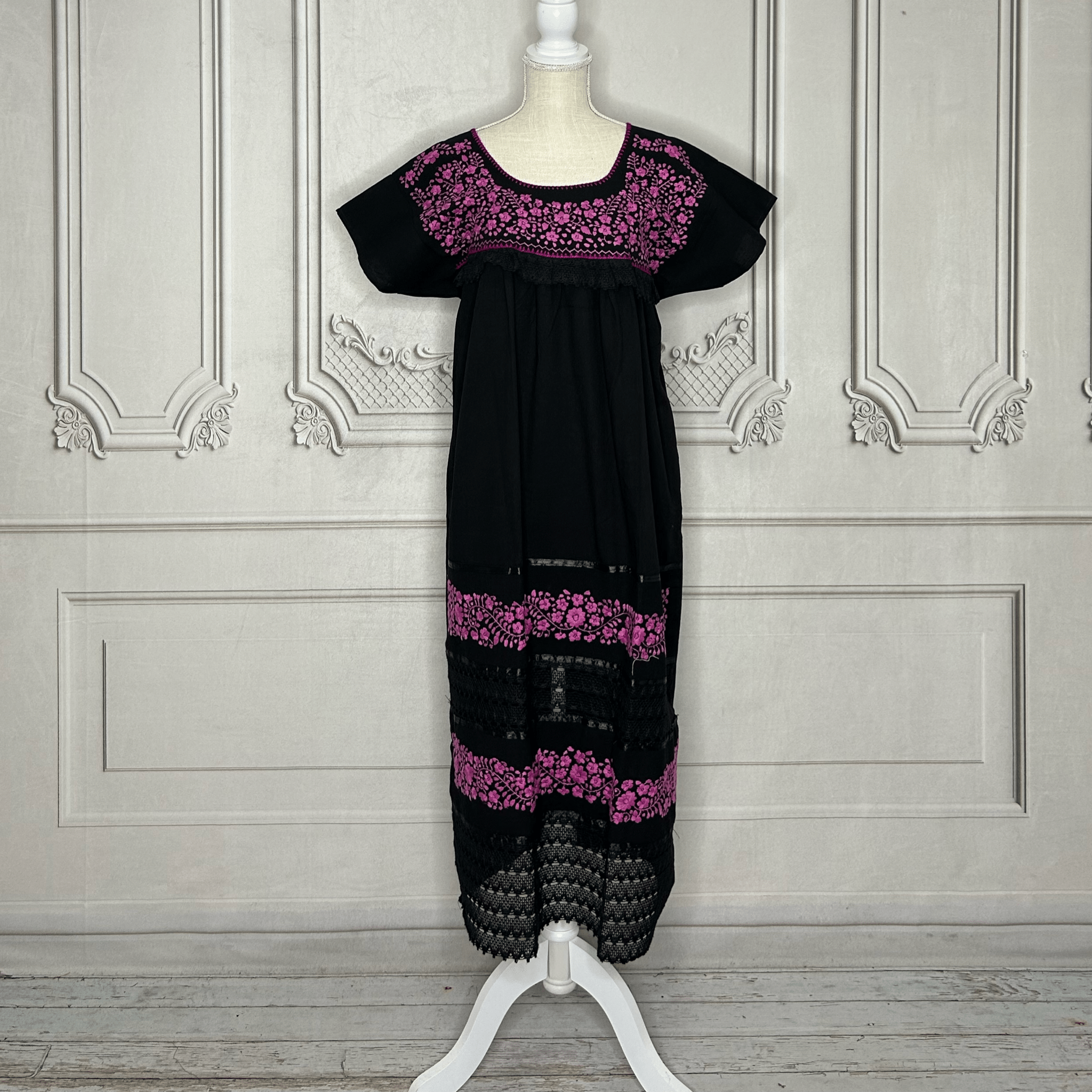 Puebla Mexican Double Laced  Midi Dress Dress Puebla Mexican Double Laced  Midi Dress Dress