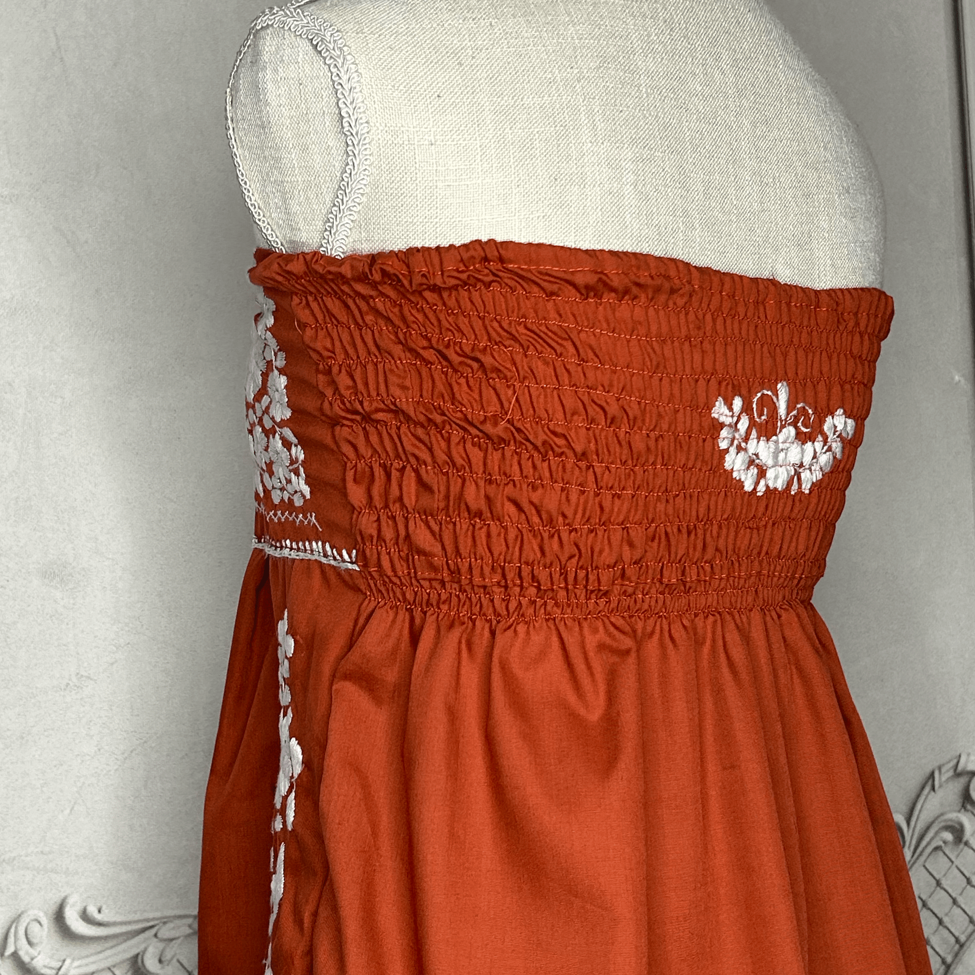 Puebla Mexican Strapless Dress  - Burnt Orange