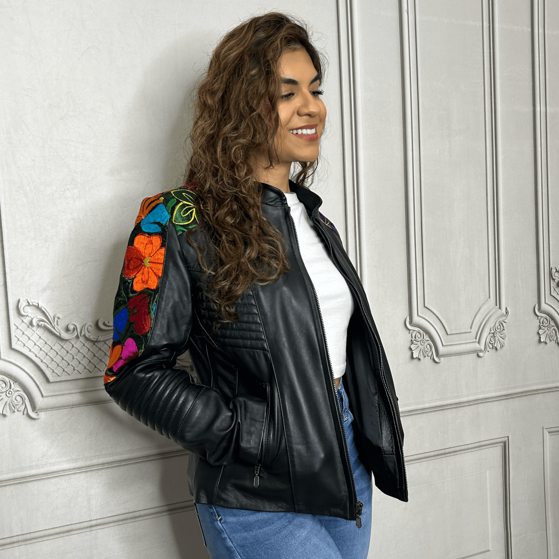 Quilted Leather Jacket - Zinia Embroidery