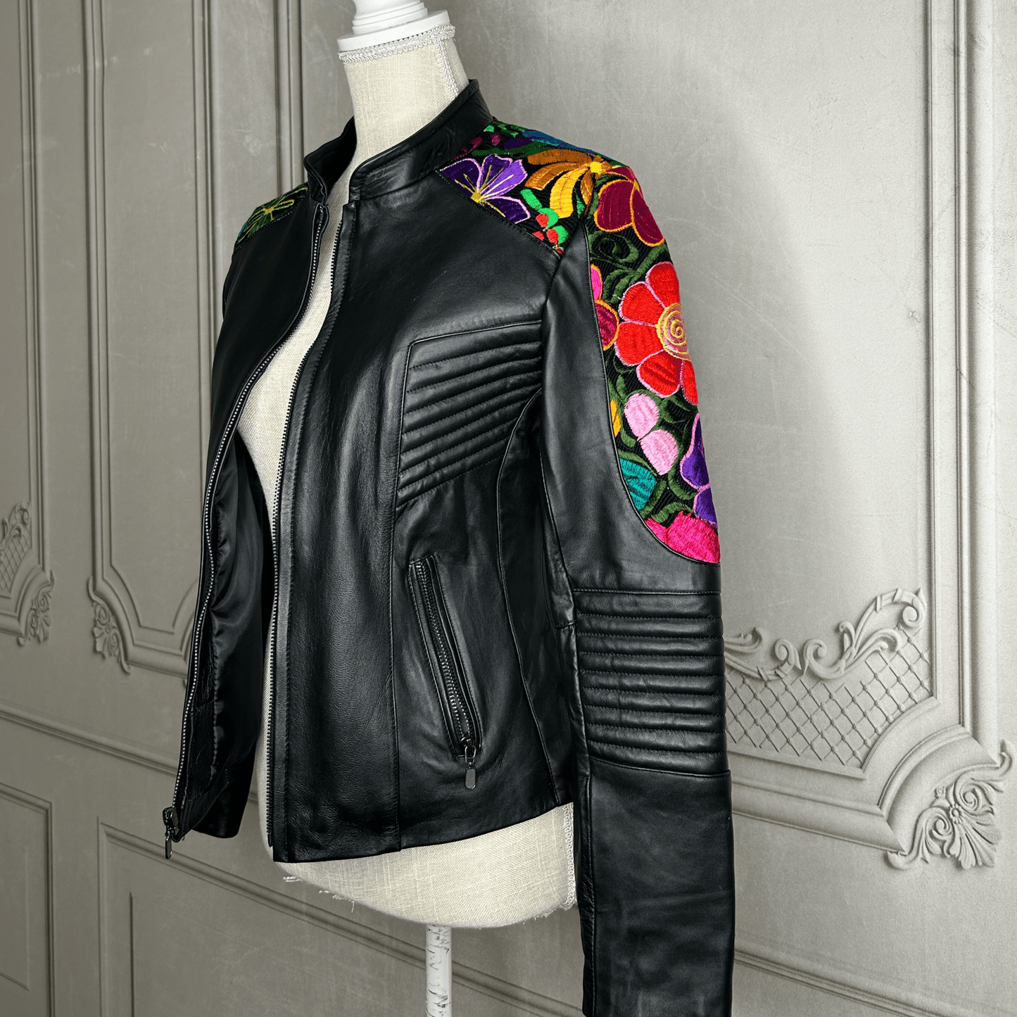 Quilted Leather Jacket - Zinia Embroidery