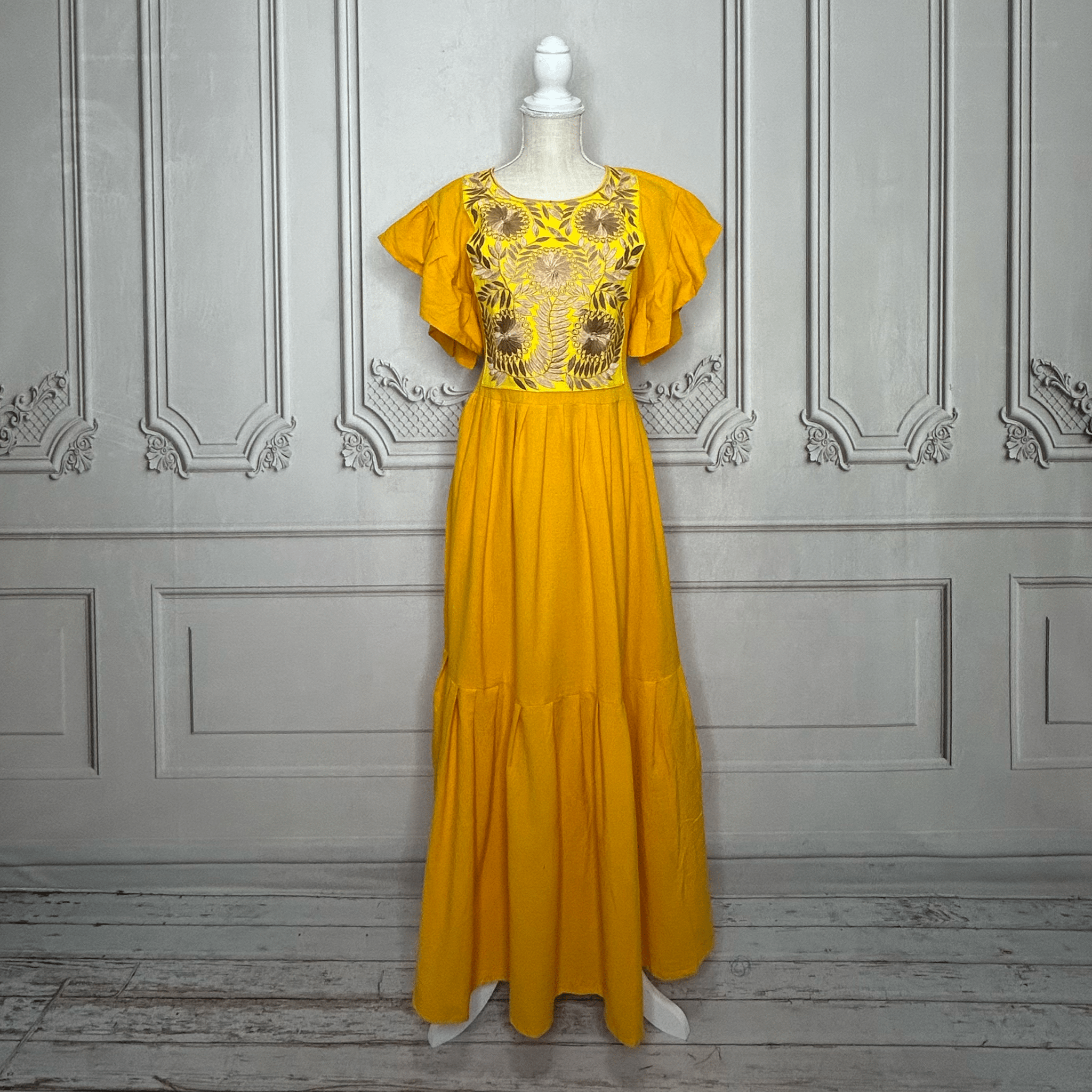 Rococo Butterfly Sleeve Midi Dress - Gold Rococo Butterfly Sleeve Midi Dress - Gold