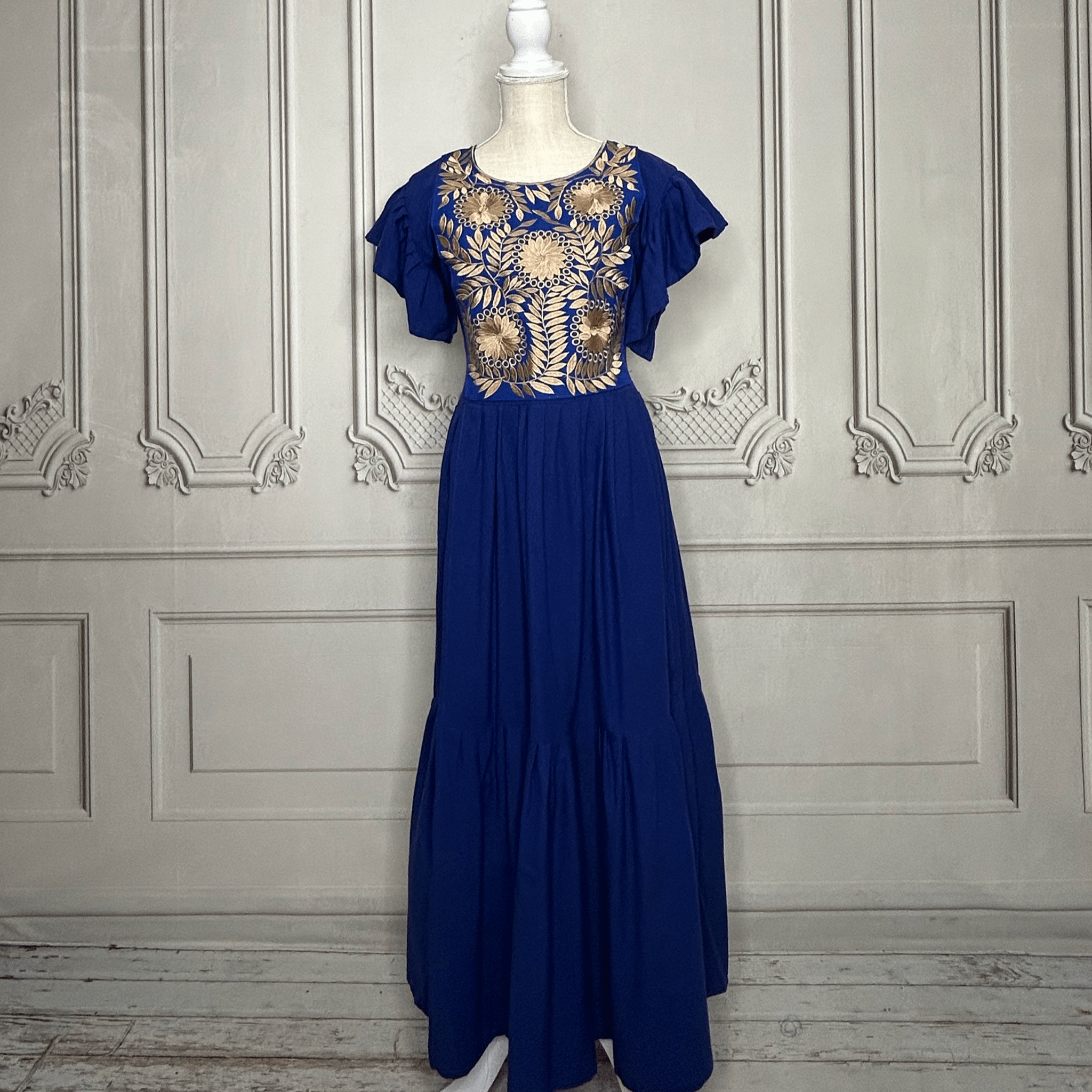 Rococo Butterfly Sleeve Midi Dress - Gold Rococo Butterfly Sleeve Midi Dress - Gold