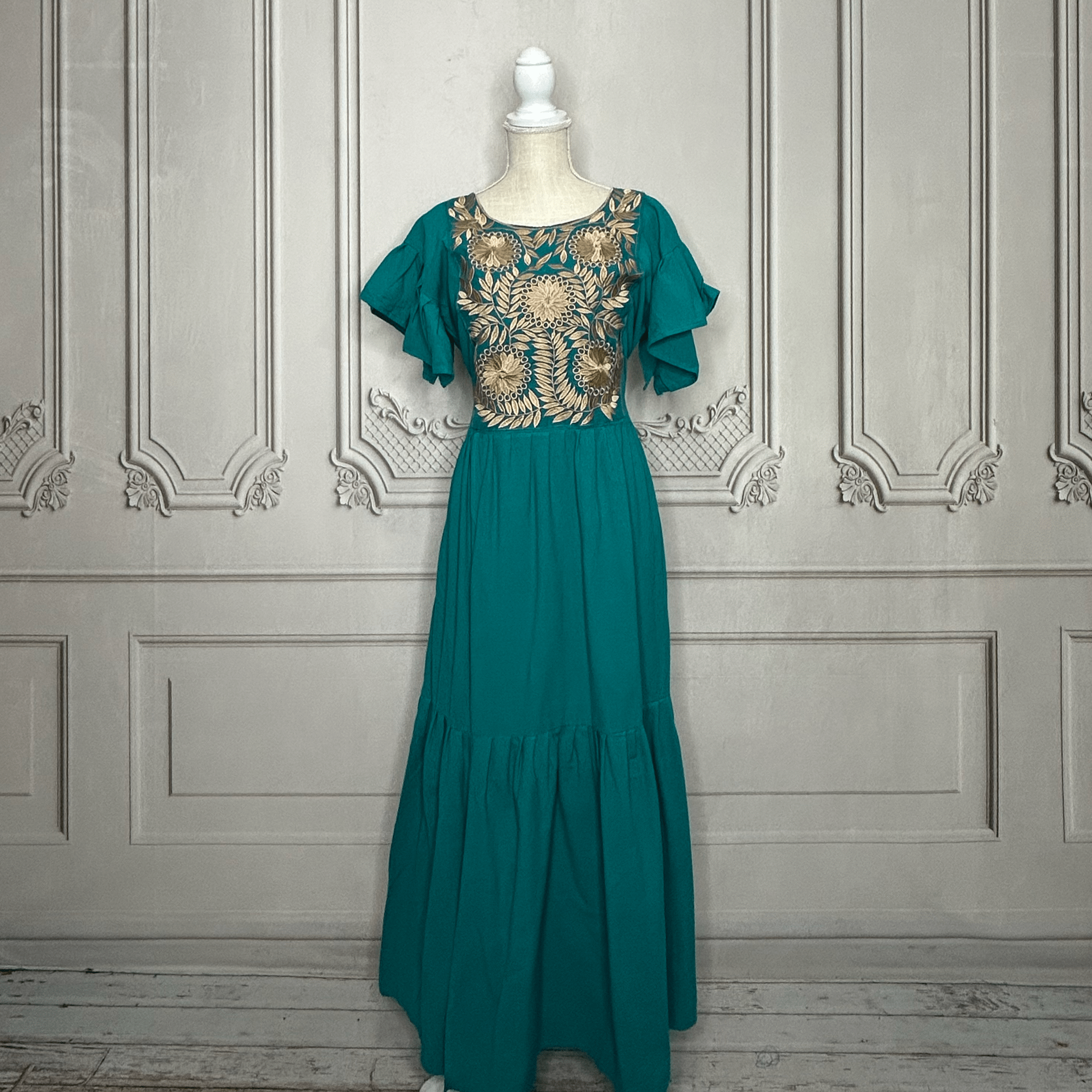 Rococo Butterfly Sleeve Midi Dress - Gold Rococo Butterfly Sleeve Midi Dress - Gold