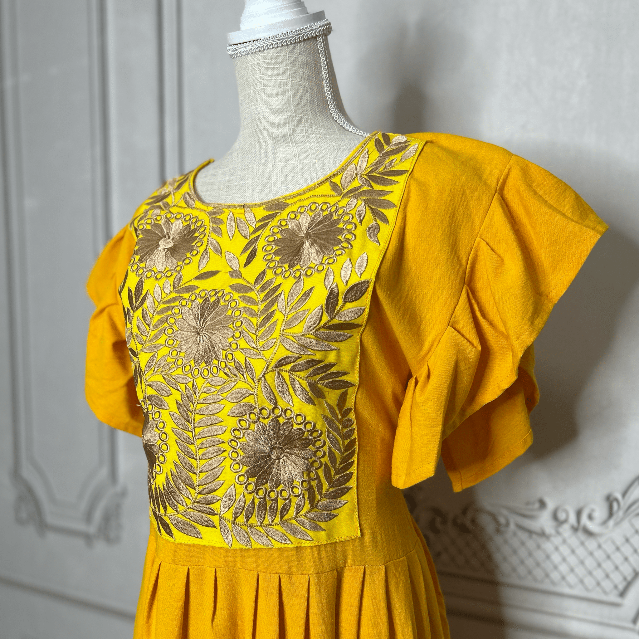 Rococo Butterfly Sleeve Midi Dress - Gold Rococo Butterfly Sleeve Midi Dress - Gold