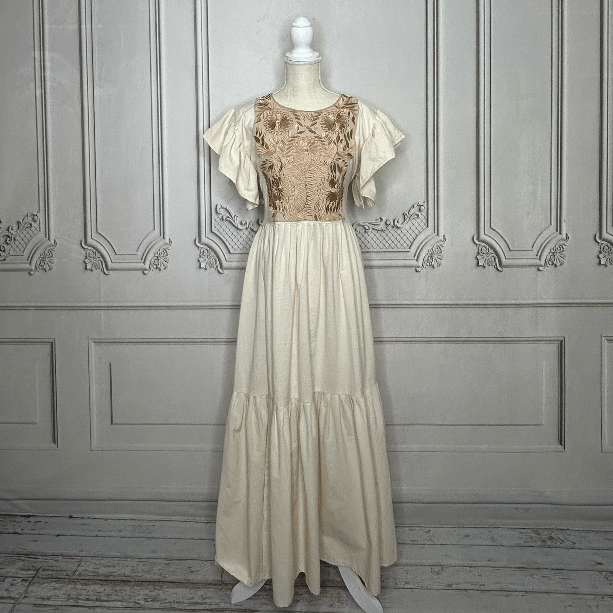 Rococo Butterfly Sleeve Midi Dress - Gold Rococo Butterfly Sleeve Midi Dress - Gold