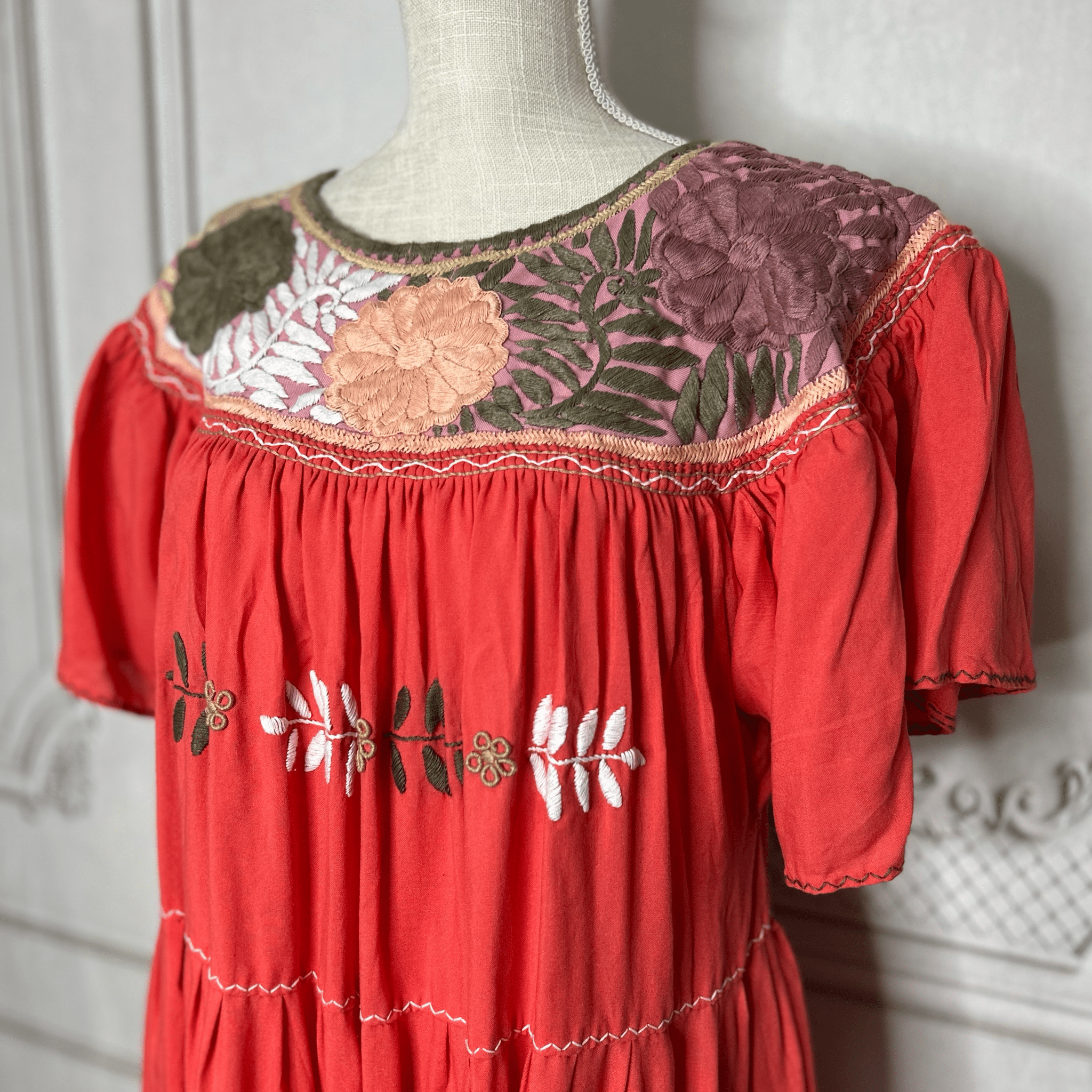 Rococo Butterfly Sleeve Tiered Midi Dress - Round Neck Rococo Butterfly Sleeve Tiered Midi Dress - Round Neck