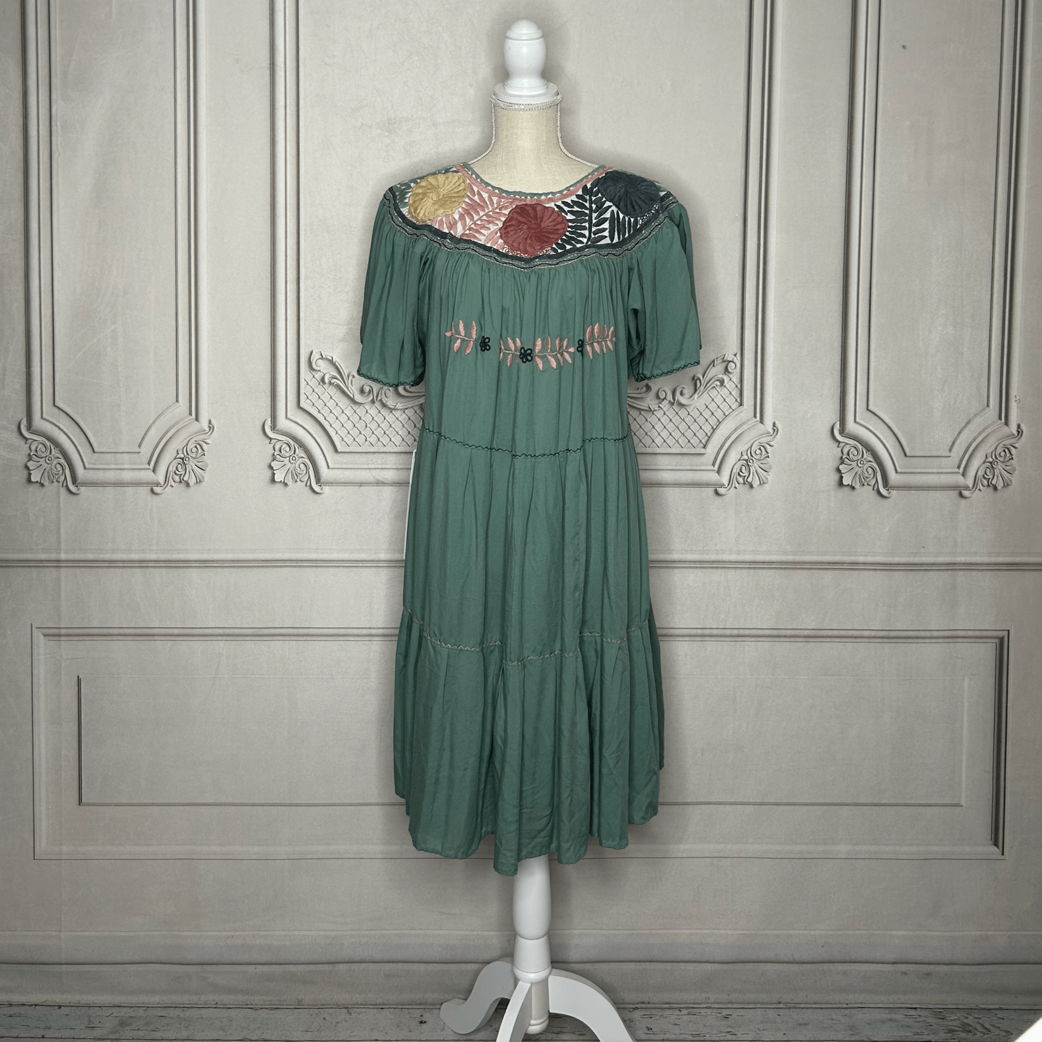 Rococo Butterfly Sleeve Tiered Midi Dress - Round Neck Rococo Butterfly Sleeve Tiered Midi Dress - Round Neck