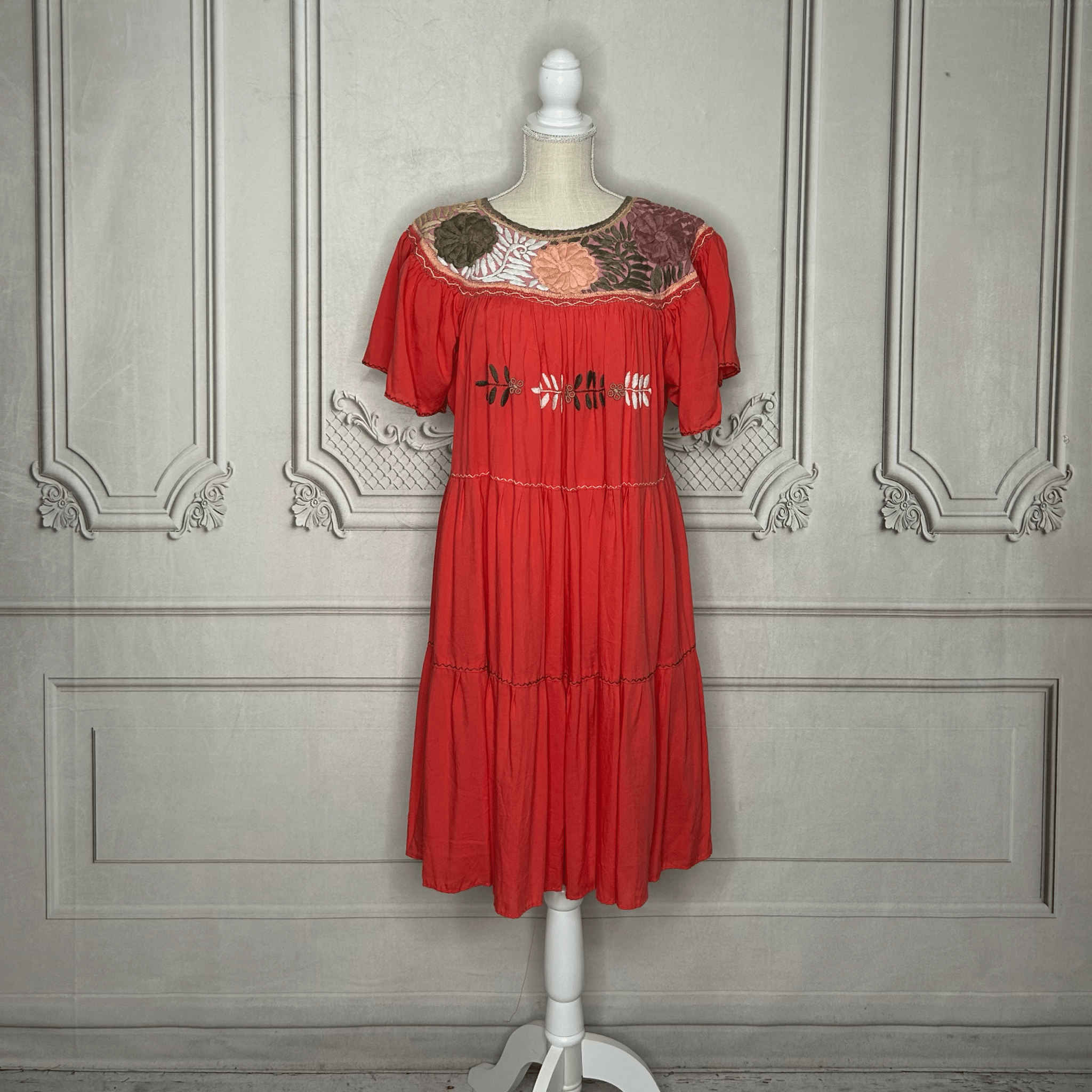 Rococo Butterfly Sleeve Tiered Midi Dress - Round Neck Rococo Butterfly Sleeve Tiered Midi Dress - Round Neck