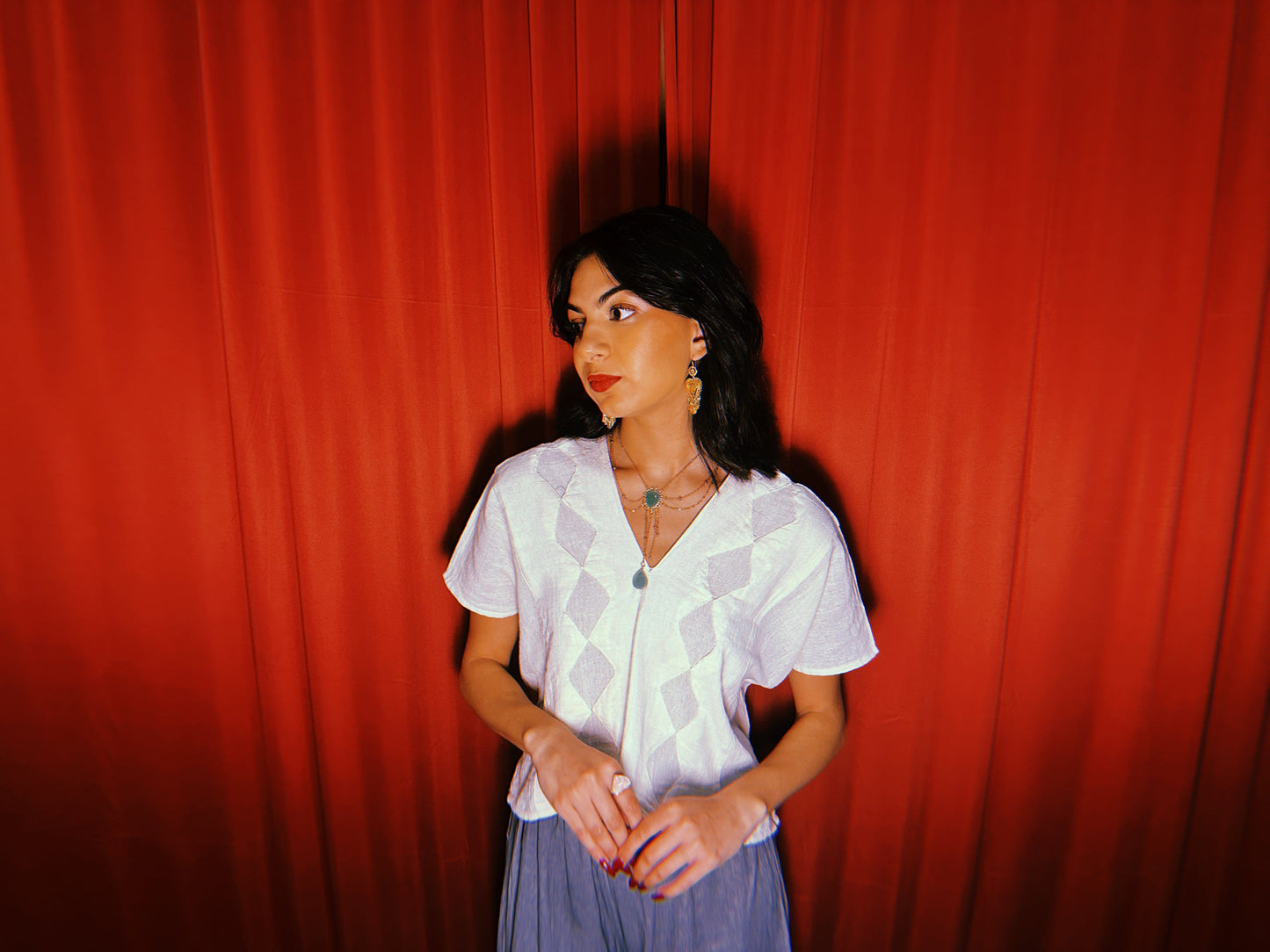 Rombo V-neck Gauze Blouse Rombo V-neck Gauze Blouse