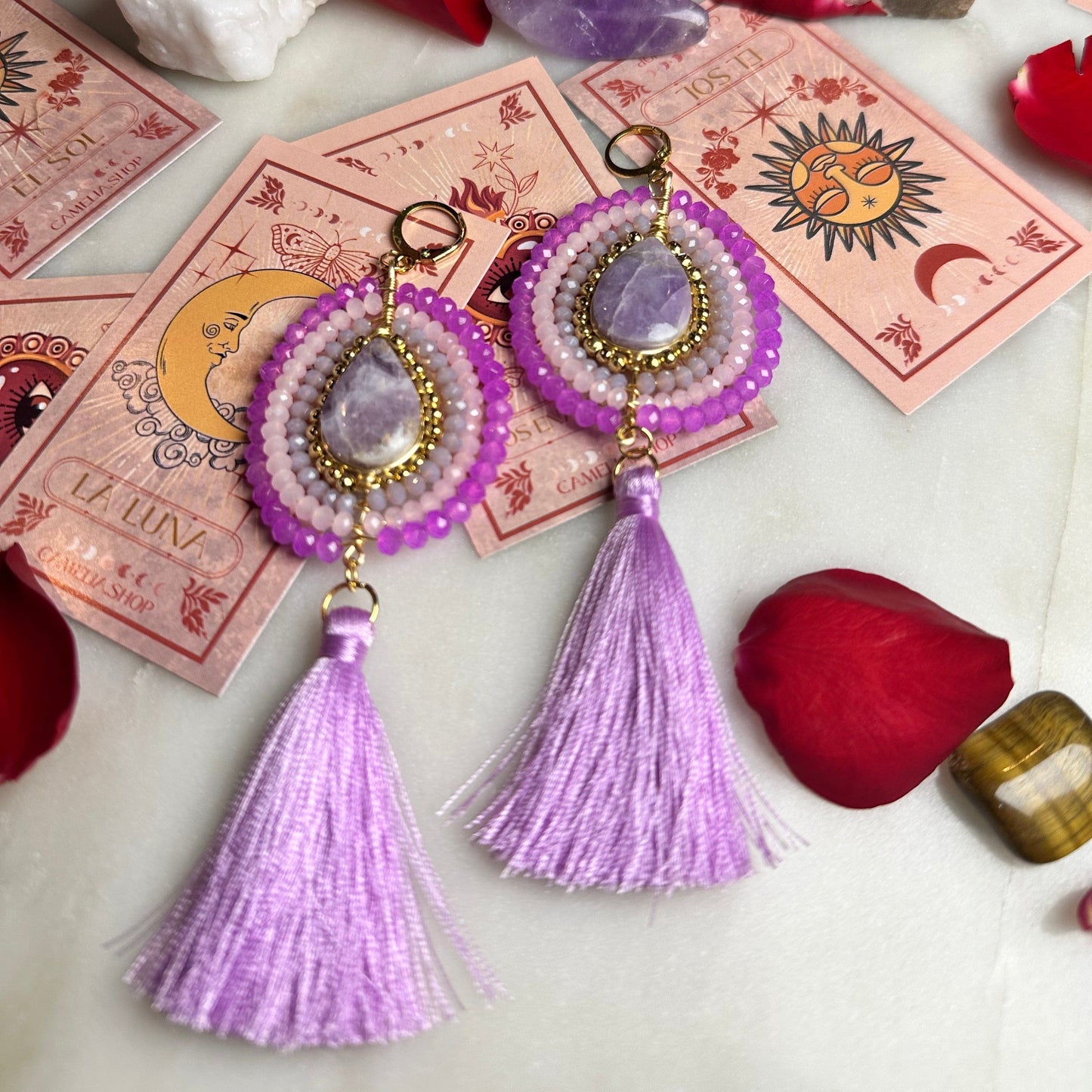 Sacred Crystal Earrings with Tassels Sacred Crystal Earrings with Tassels