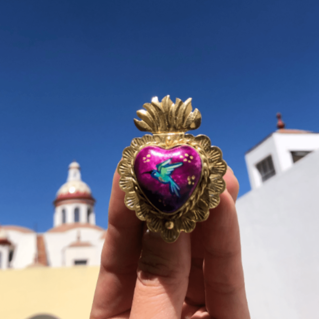 Sacred Heart Ring - Pink Hummingbird Sacred Heart Ring - Pink Hummingbird