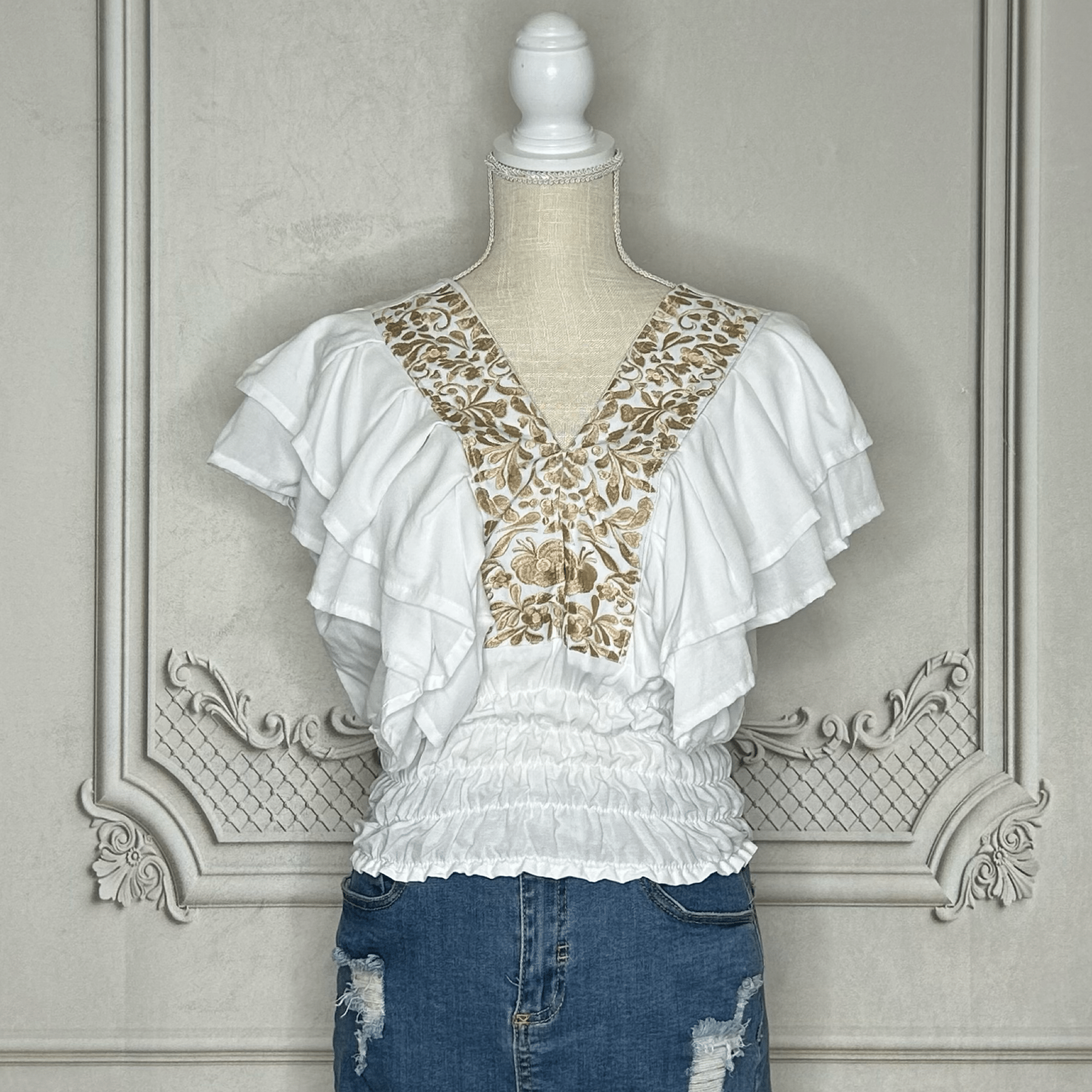 San Antonino Butterfly Sleeve V-Neck Crop Top San Antonino Butterfly Sleeve V-Neck Crop Top