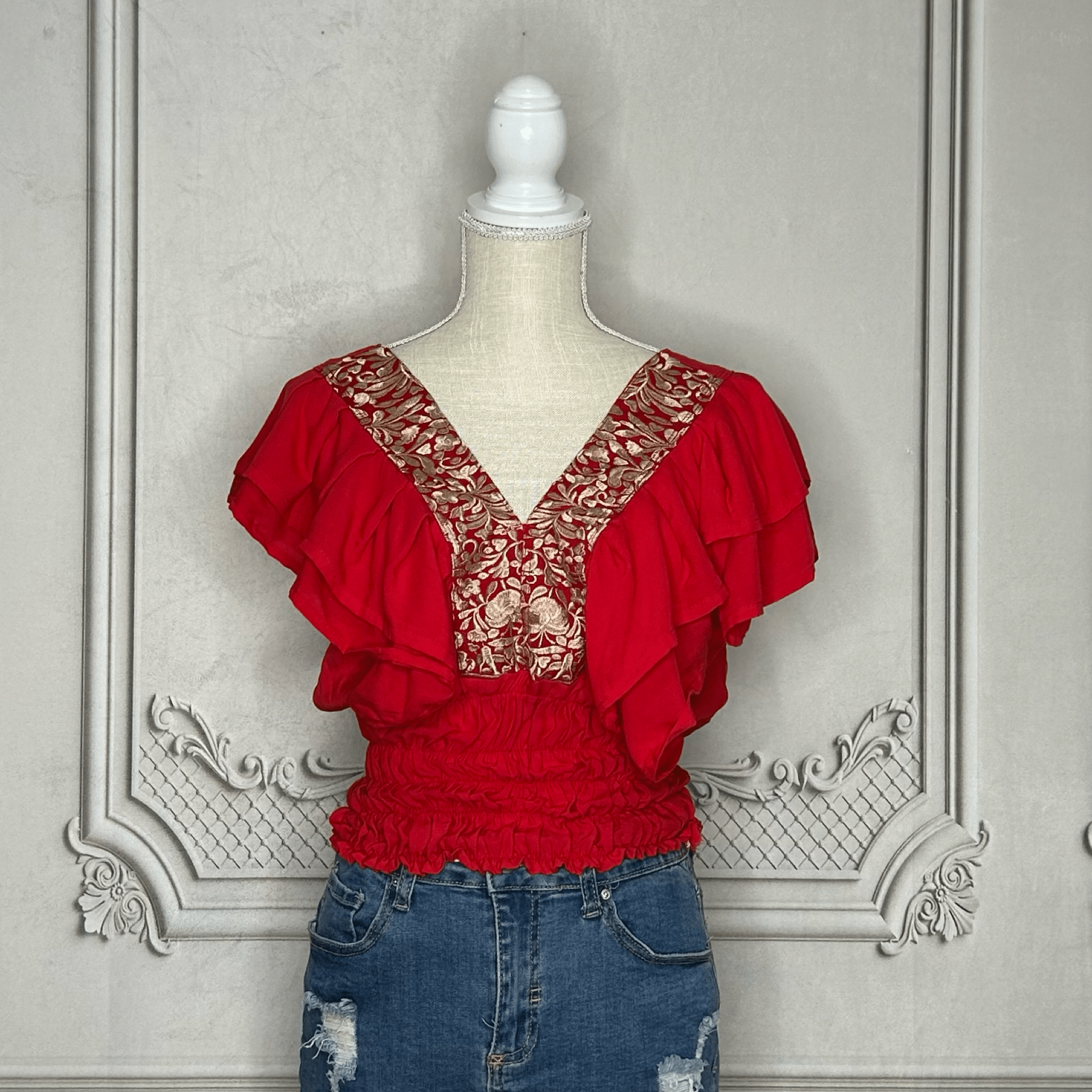 San Antonino Butterfly Sleeve V-Neck Crop Top San Antonino Butterfly Sleeve V-Neck Crop Top