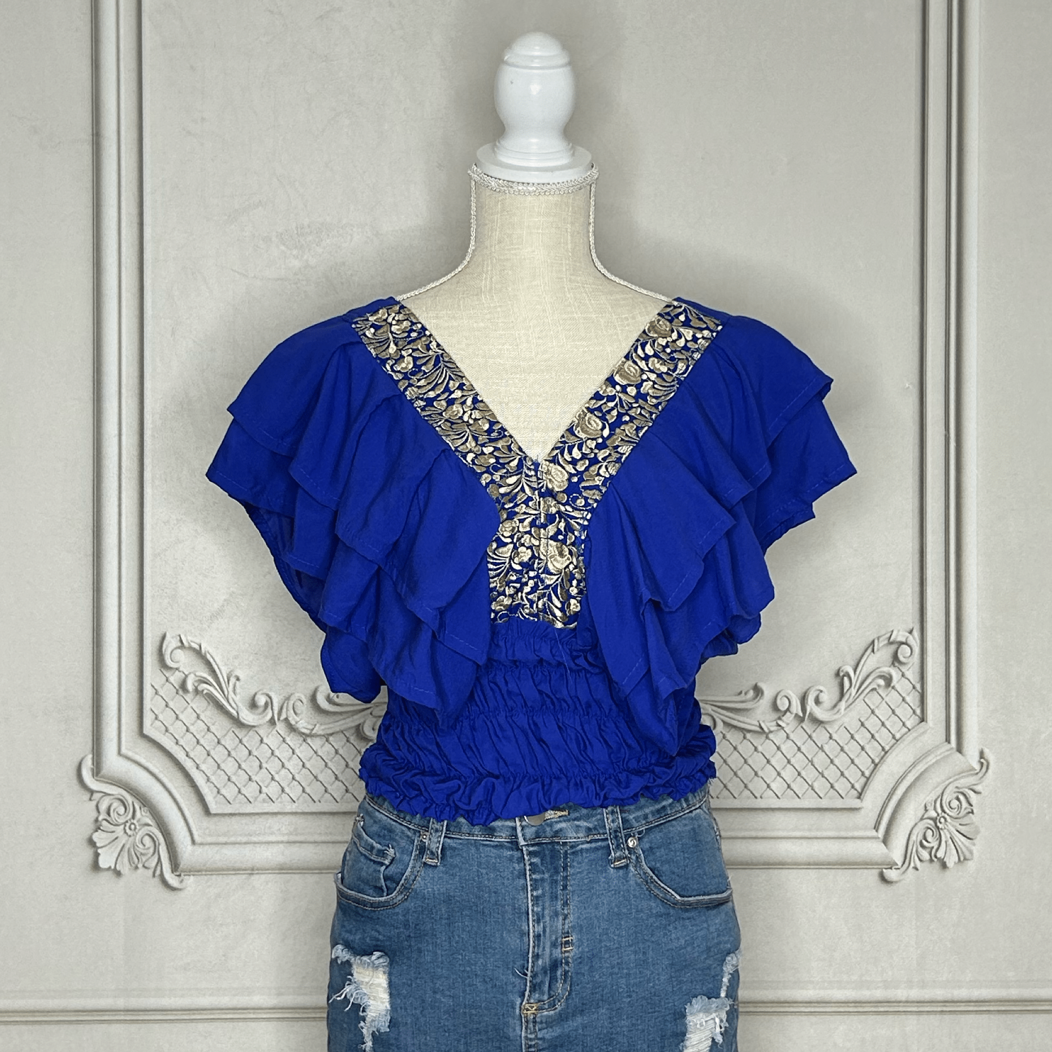 San Antonino Butterfly Sleeve V-Neck Crop Top San Antonino Butterfly Sleeve V-Neck Crop Top