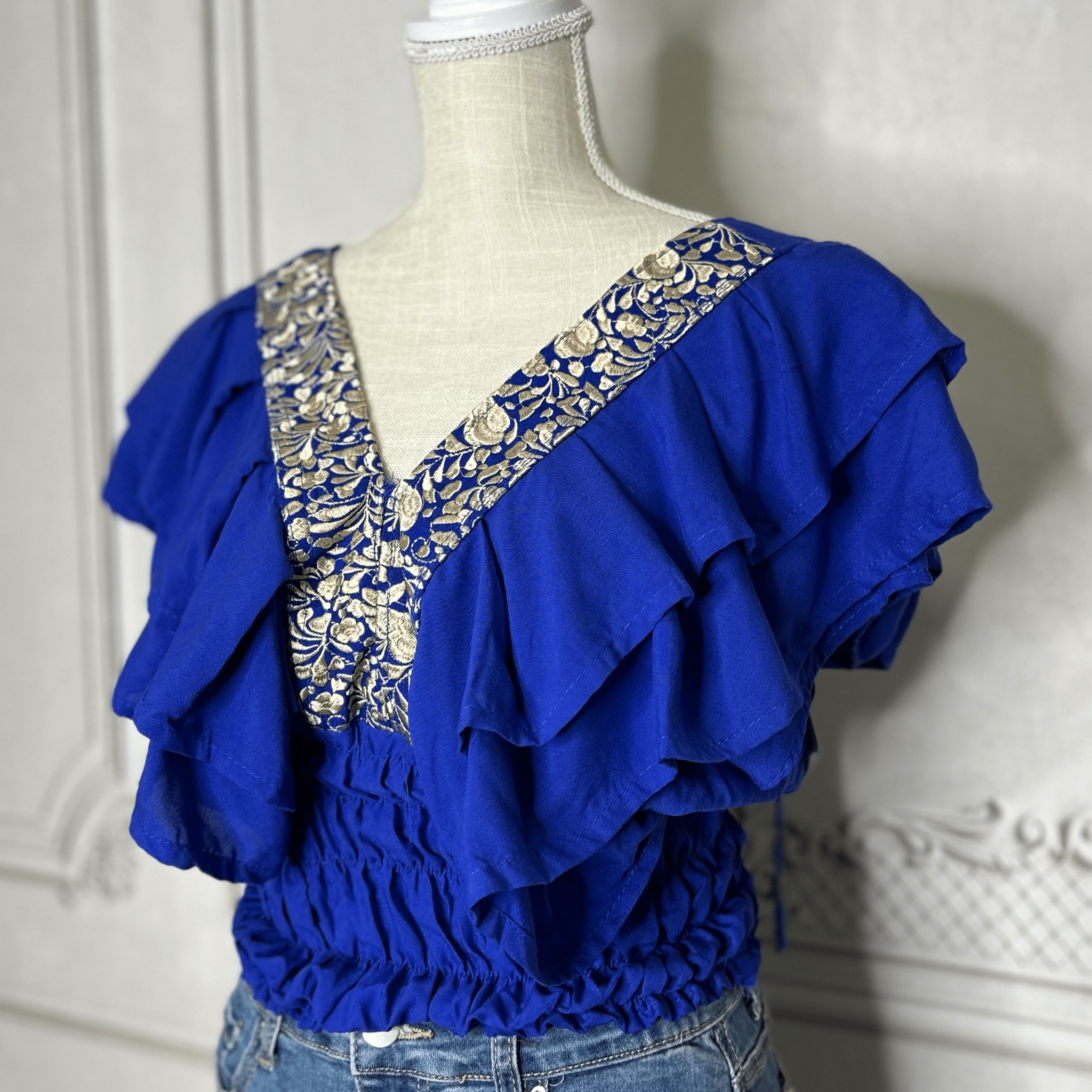 San Antonino Butterfly Sleeve V-Neck Crop Top San Antonino Butterfly Sleeve V-Neck Crop Top