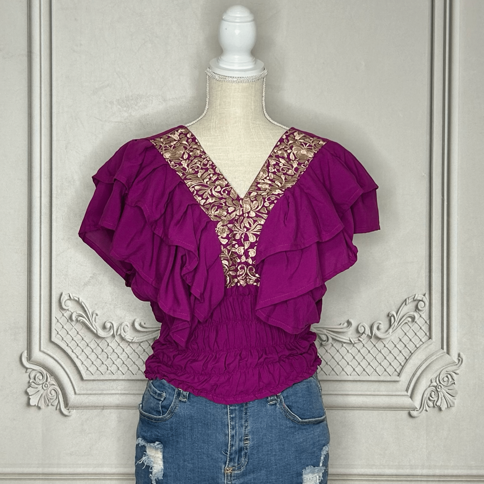 San Antonino Butterfly Sleeve V-Neck Crop Top San Antonino Butterfly Sleeve V-Neck Crop Top