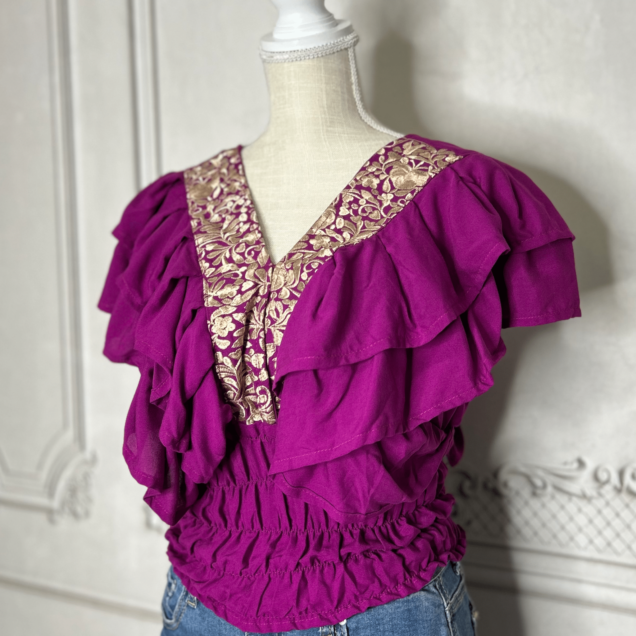 San Antonino Butterfly Sleeve V-Neck Crop Top San Antonino Butterfly Sleeve V-Neck Crop Top