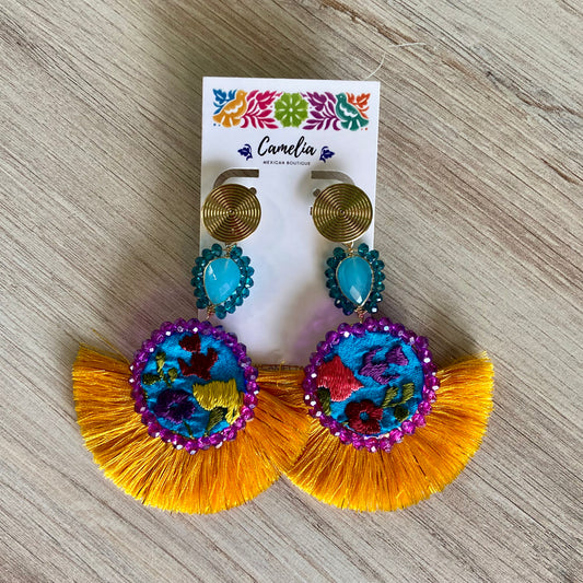 San Antonino Embroidered Earrings - Round Round Tassel Earrings | San Antonino Embroidered | Camelia Mexican Boutique