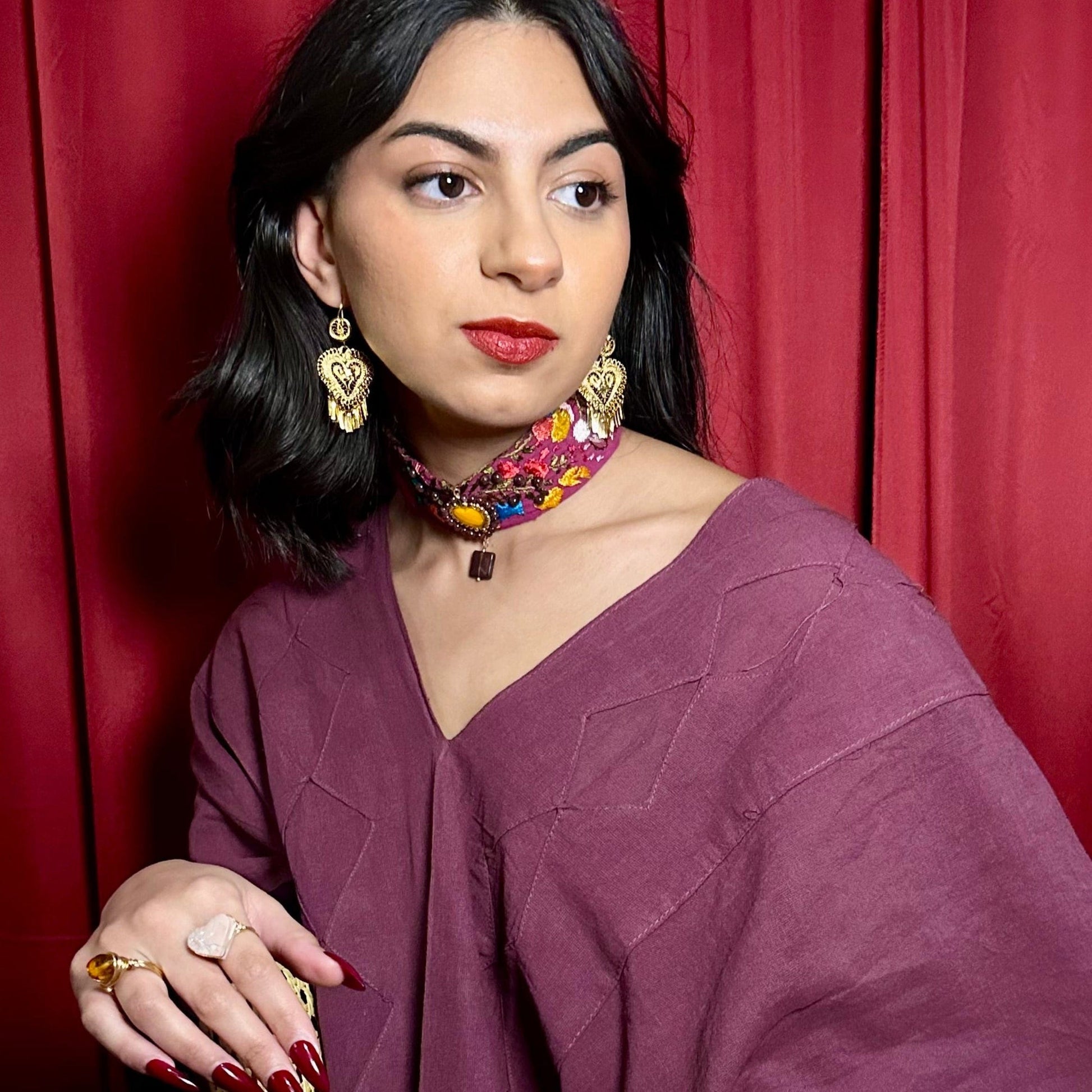 San Antonino Embroidered Garnet Crystal Choker San Antonino Embroidered Garnet Crystal Choker