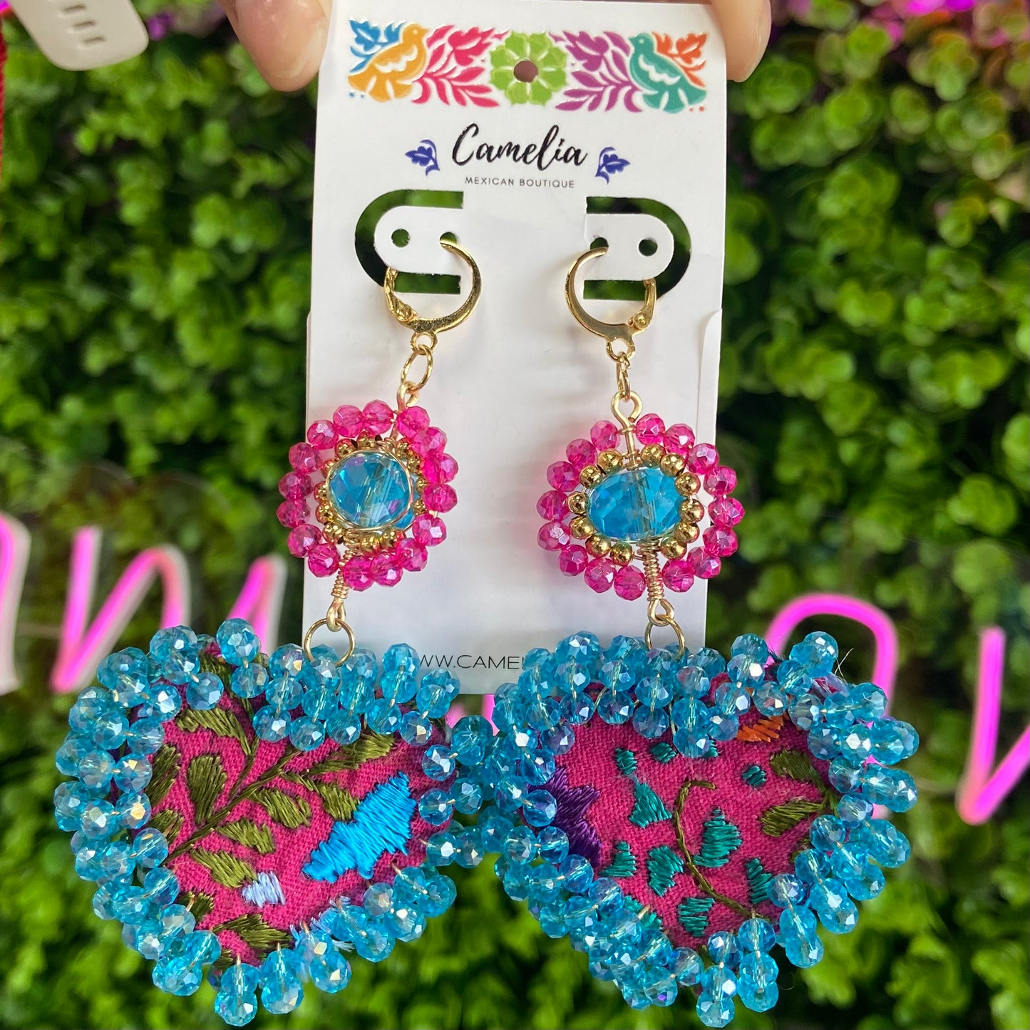 San Antonino Embroidered Heart Beaded Earrings San Antonino Embroidered Heart Beaded Earrings