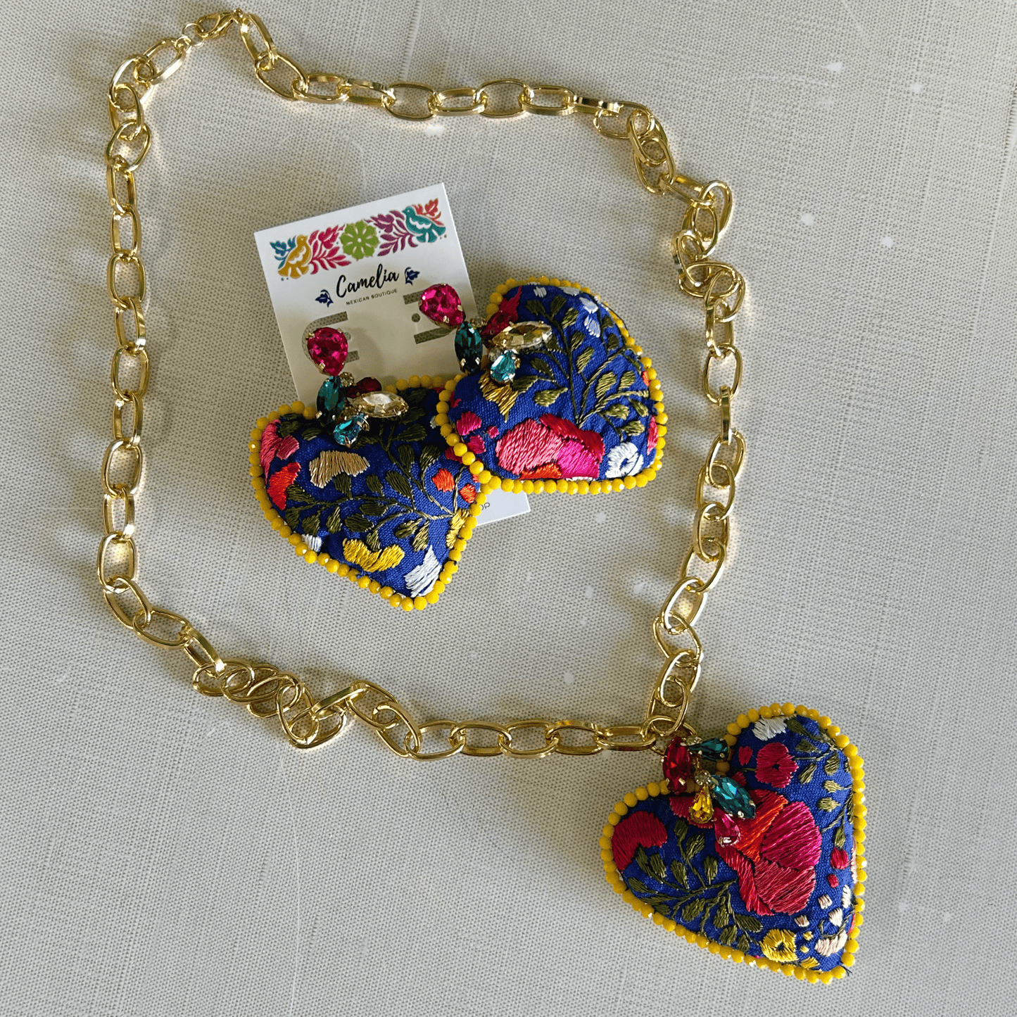 San Antonino Embroidered Heart Earrings - Crystals San Antonino Embroidered Heart Earrings - Crystals