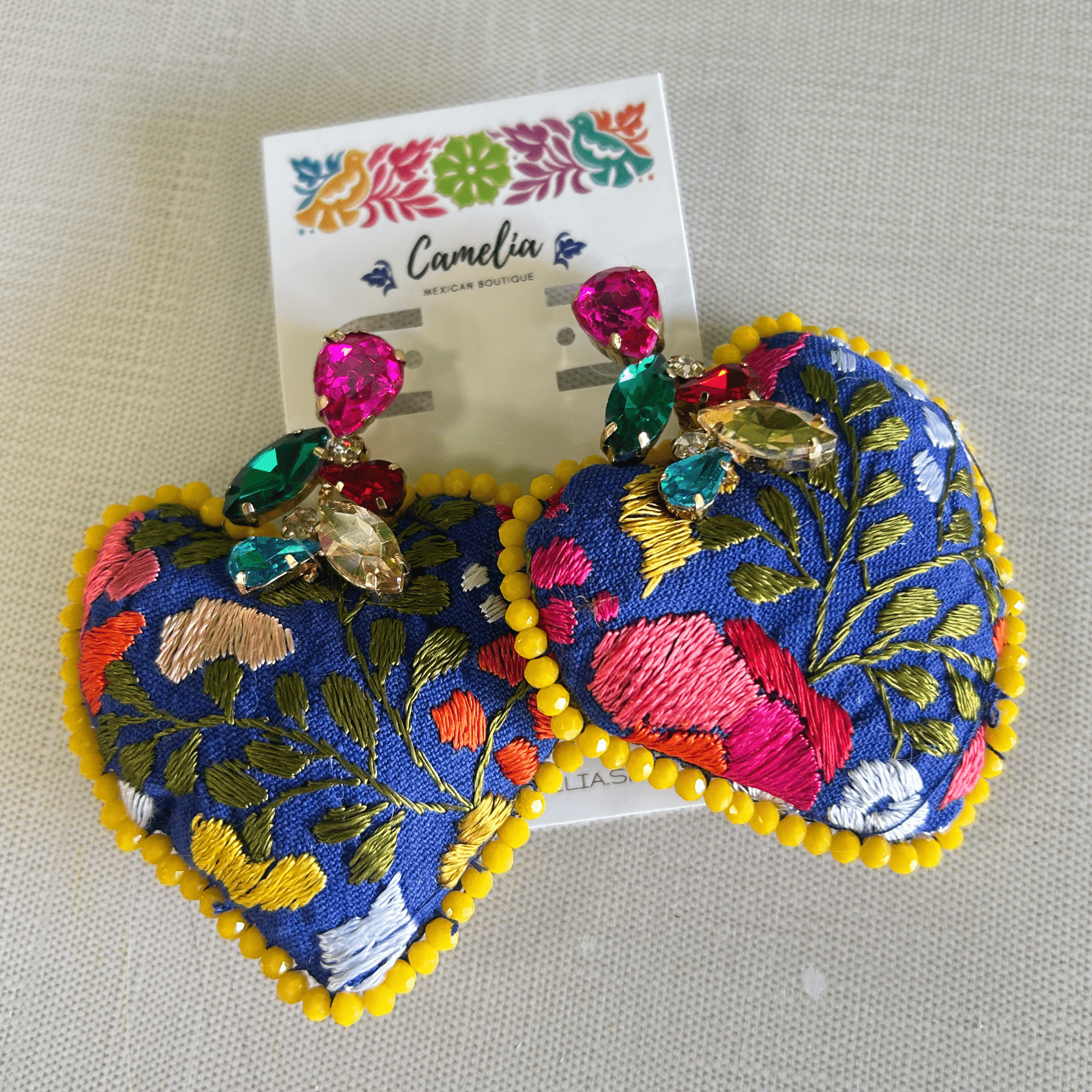 San Antonino Embroidered Heart Earrings - Crystals San Antonino Embroidered Heart Earrings - Crystals