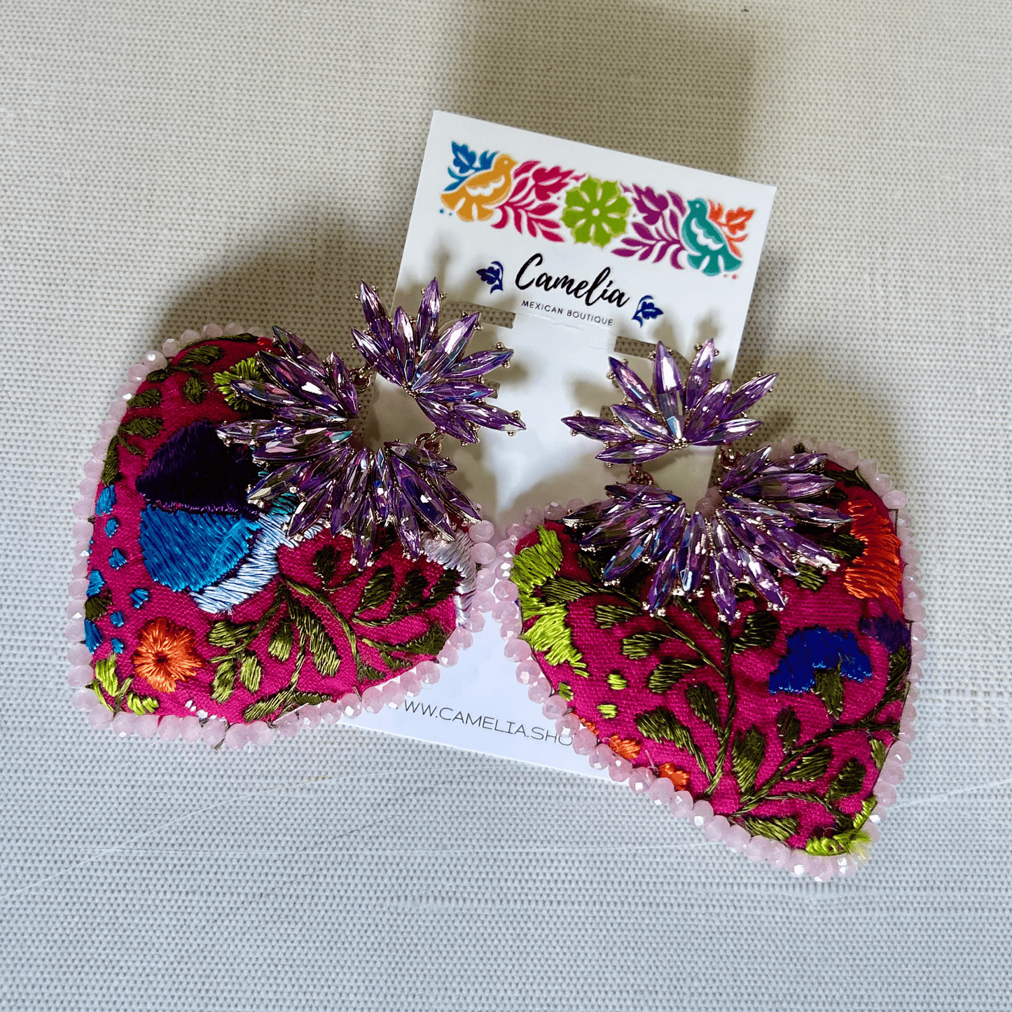 San Antonino Embroidered Heart Earrings - Crystals San Antonino Embroidered Heart Earrings - Crystals