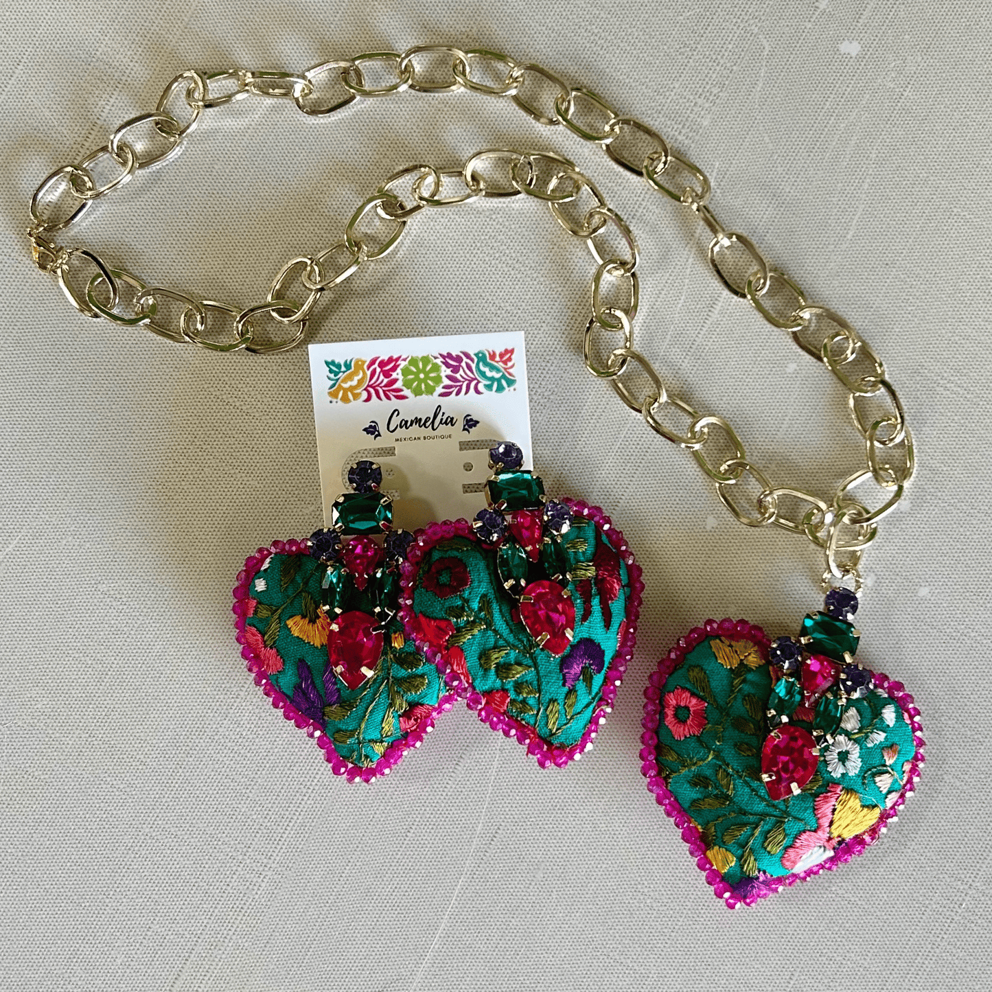 San Antonino Embroidered Heart Earrings - Crystals San Antonino Embroidered Heart Earrings - Crystals