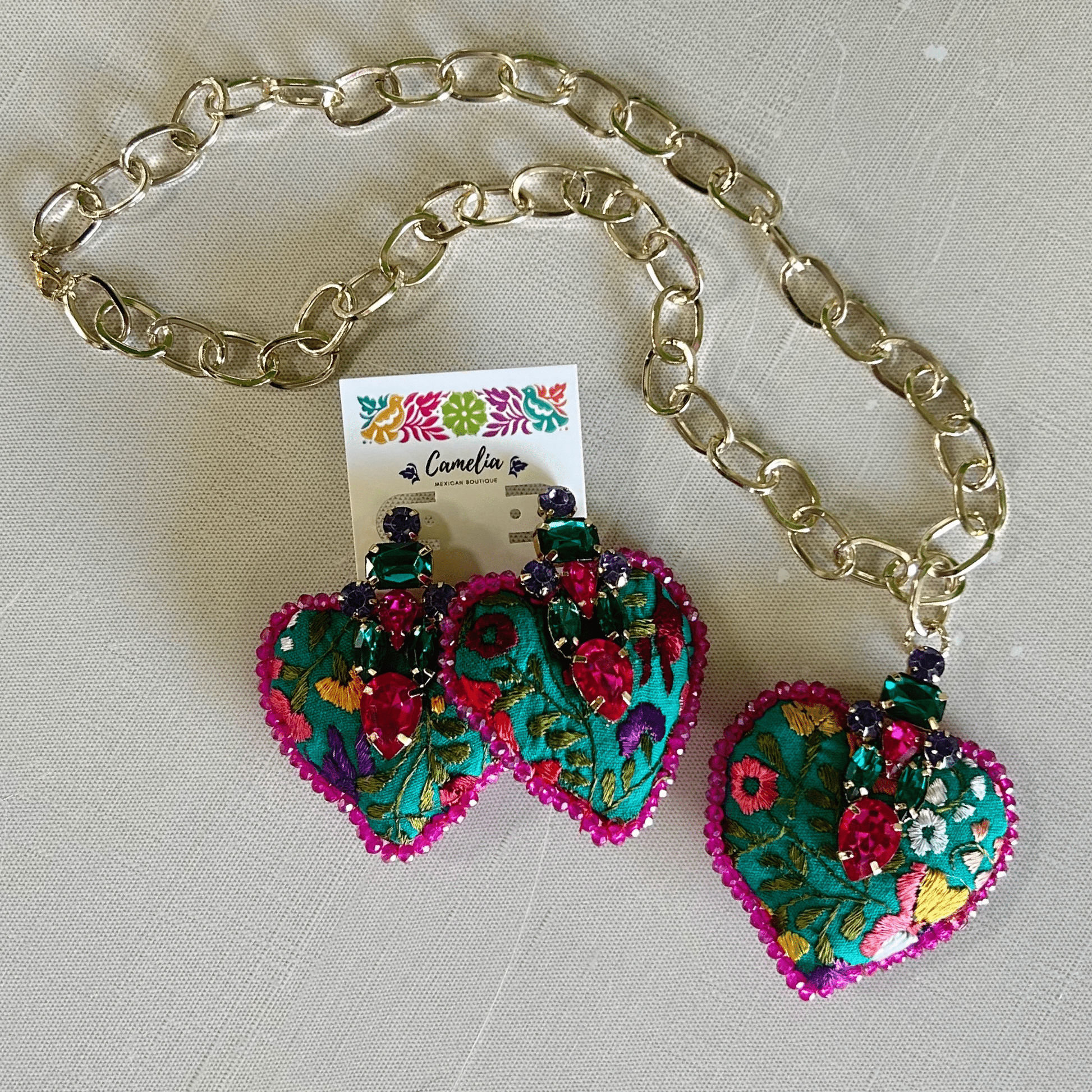 San Antonino Embroidered Heart Earrings - Crystals San Antonino Embroidered Heart Earrings - Crystals