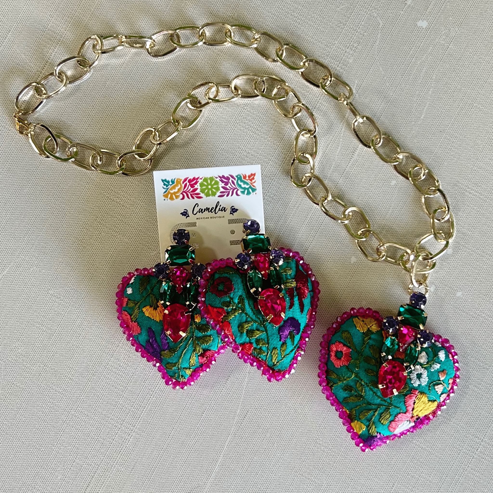 San Antonino Embroidered Heart Earrings - Crystals San Antonino Embroidered Heart Earrings - Crystals