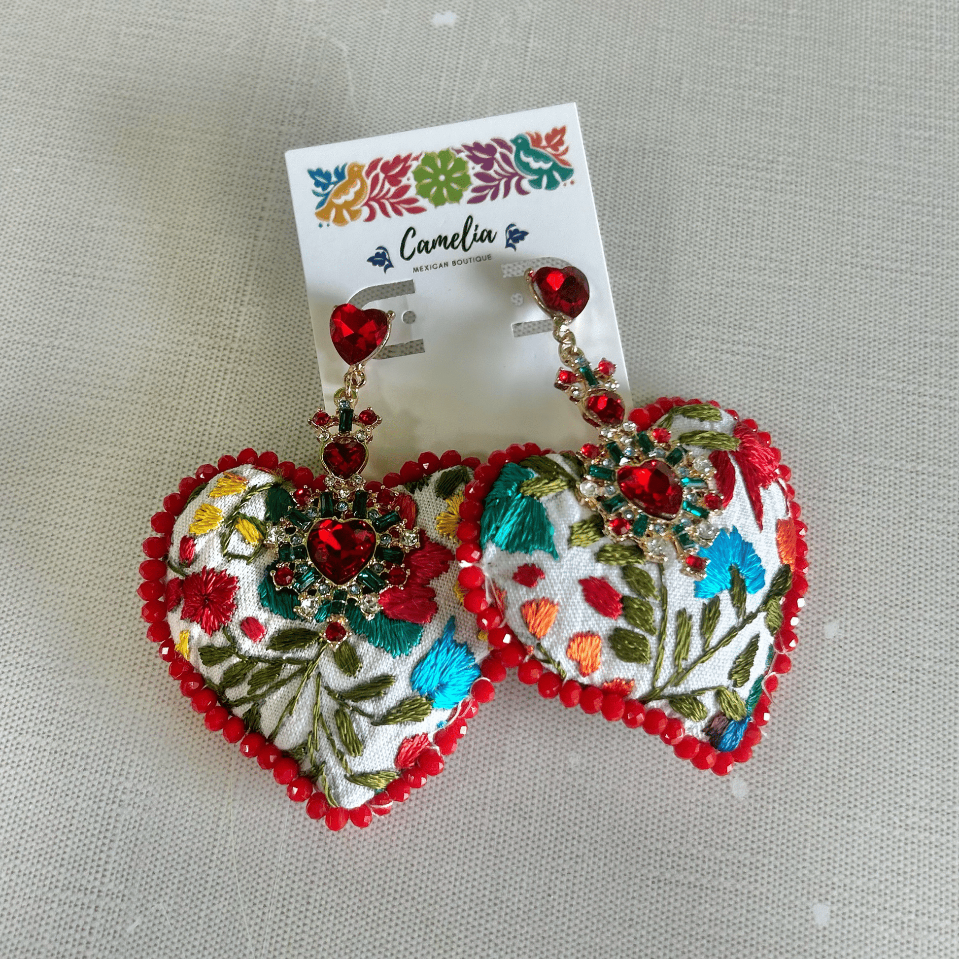 San Antonino Embroidered Heart Earrings - Crystals San Antonino Embroidered Heart Earrings - Crystals