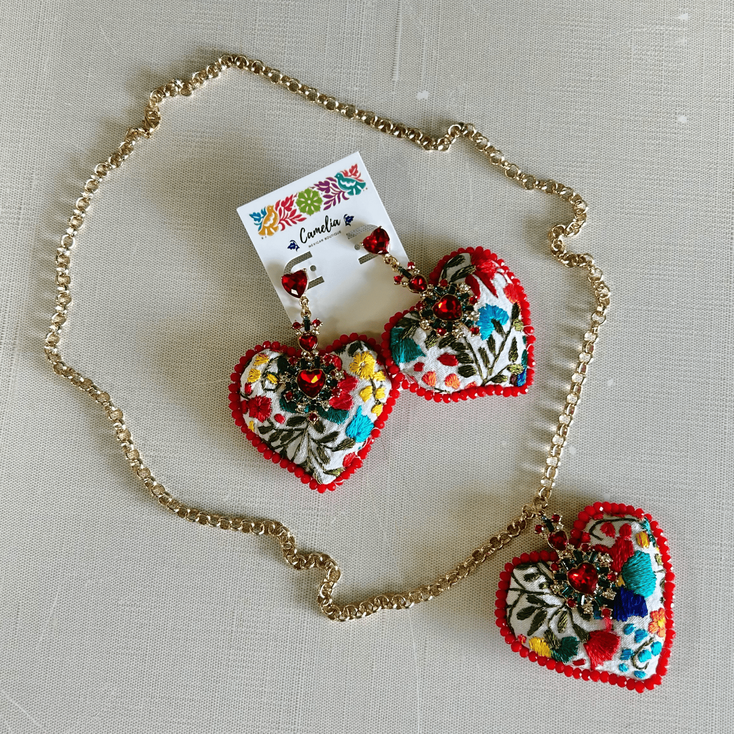 San Antonino Embroidered Heart Earrings - Crystals San Antonino Embroidered Heart Earrings - Crystals