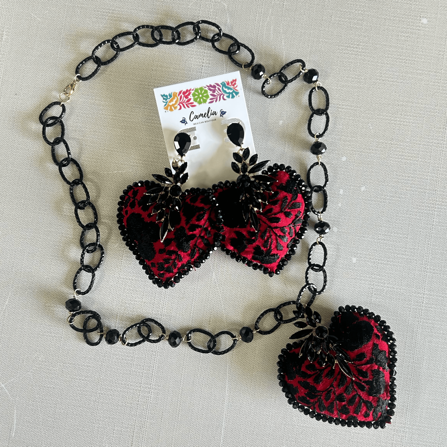 San Antonino Embroidered Heart Earrings - Crystals San Antonino Embroidered Heart Earrings - Crystals