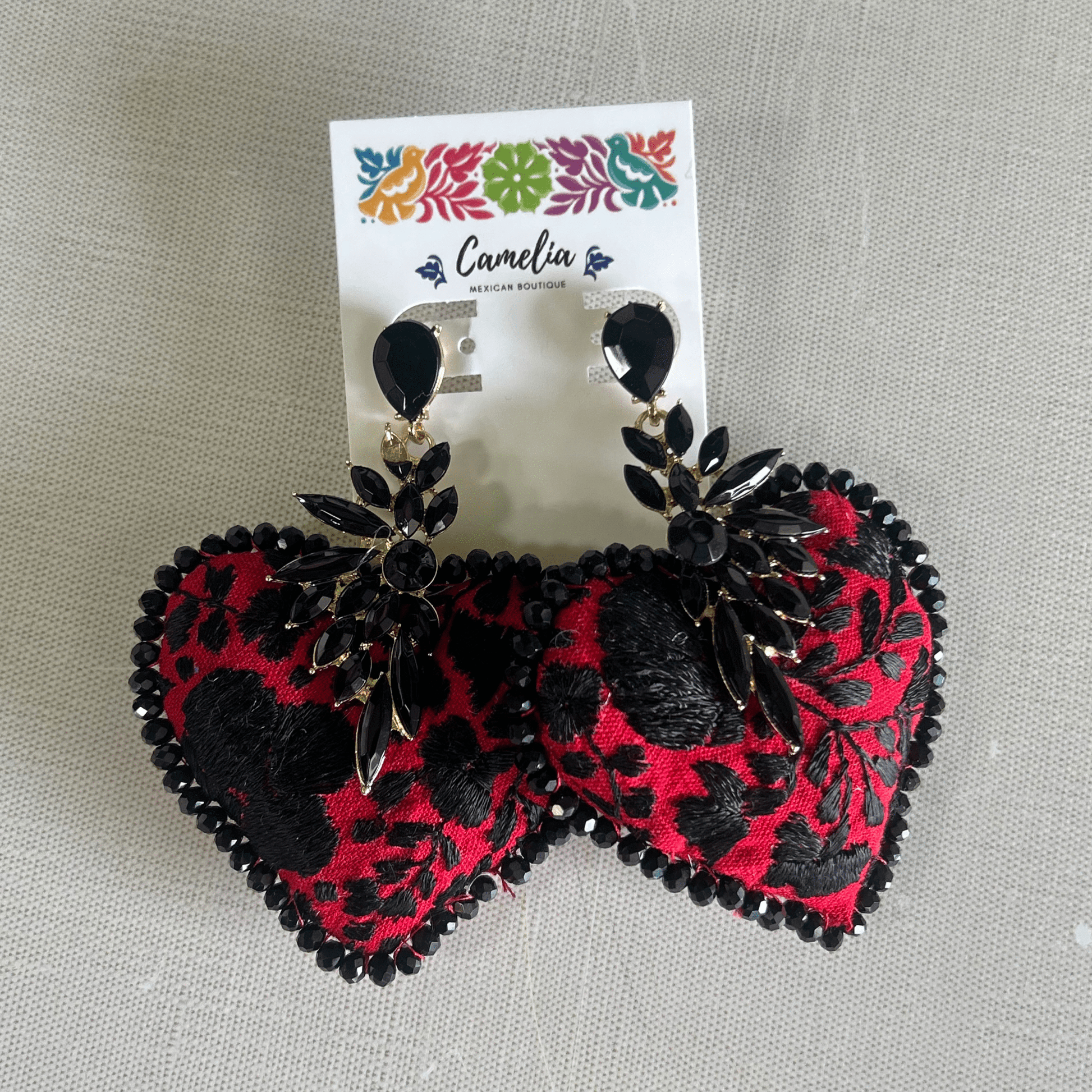 San Antonino Embroidered Heart Earrings - Crystals San Antonino Embroidered Heart Earrings - Crystals